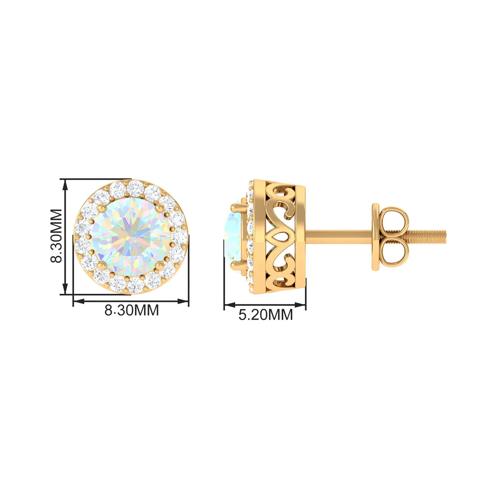 2 CT Round Ethiopian Opal Minimal Stud Earrings with Diamond Halo in Prong Setting