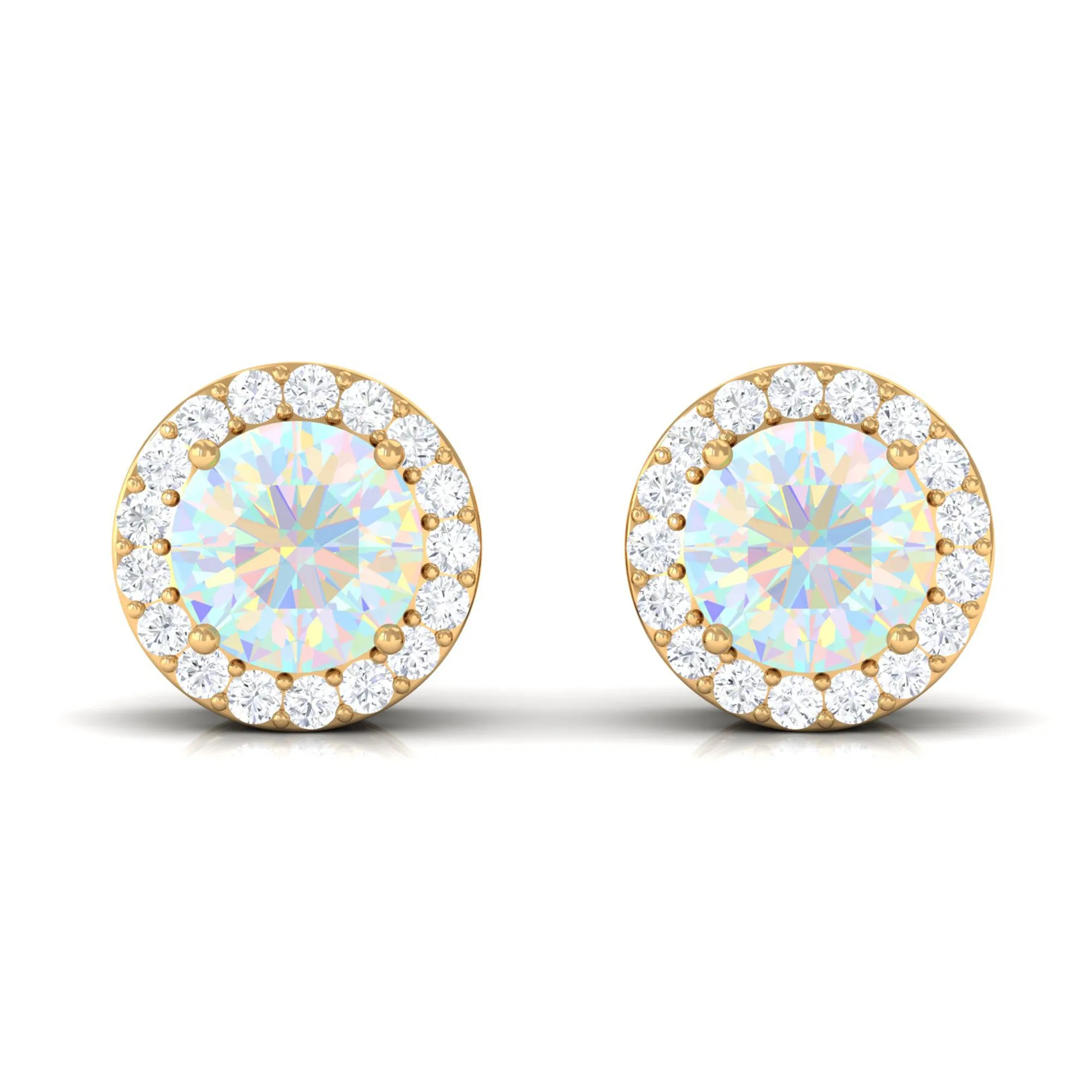 2 CT Round Ethiopian Opal Minimal Stud Earrings with Diamond Halo in Prong Setting