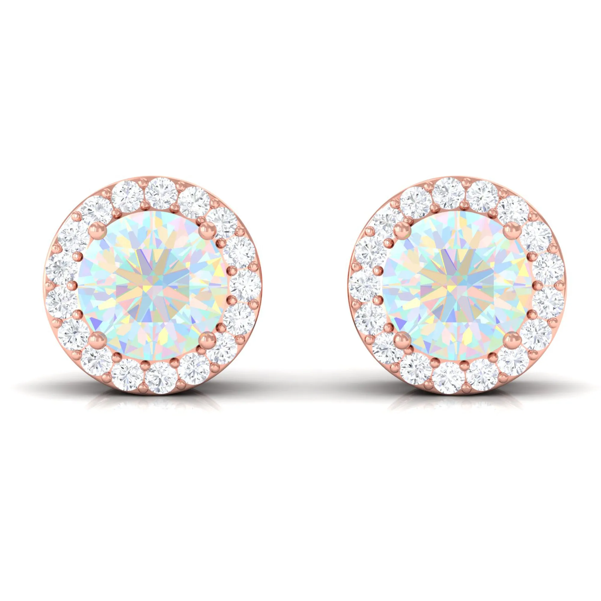 2 CT Round Ethiopian Opal Minimal Stud Earrings with Diamond Halo in Prong Setting