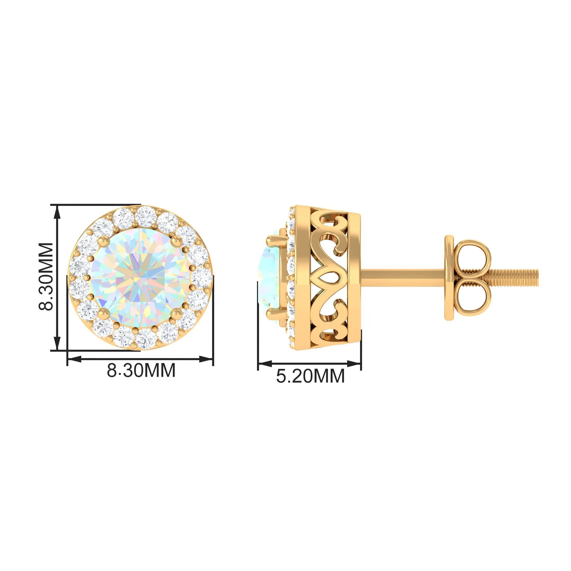 2 CT Round Ethiopian Opal Minimal Stud Earrings with Diamond Halo in Prong Setting