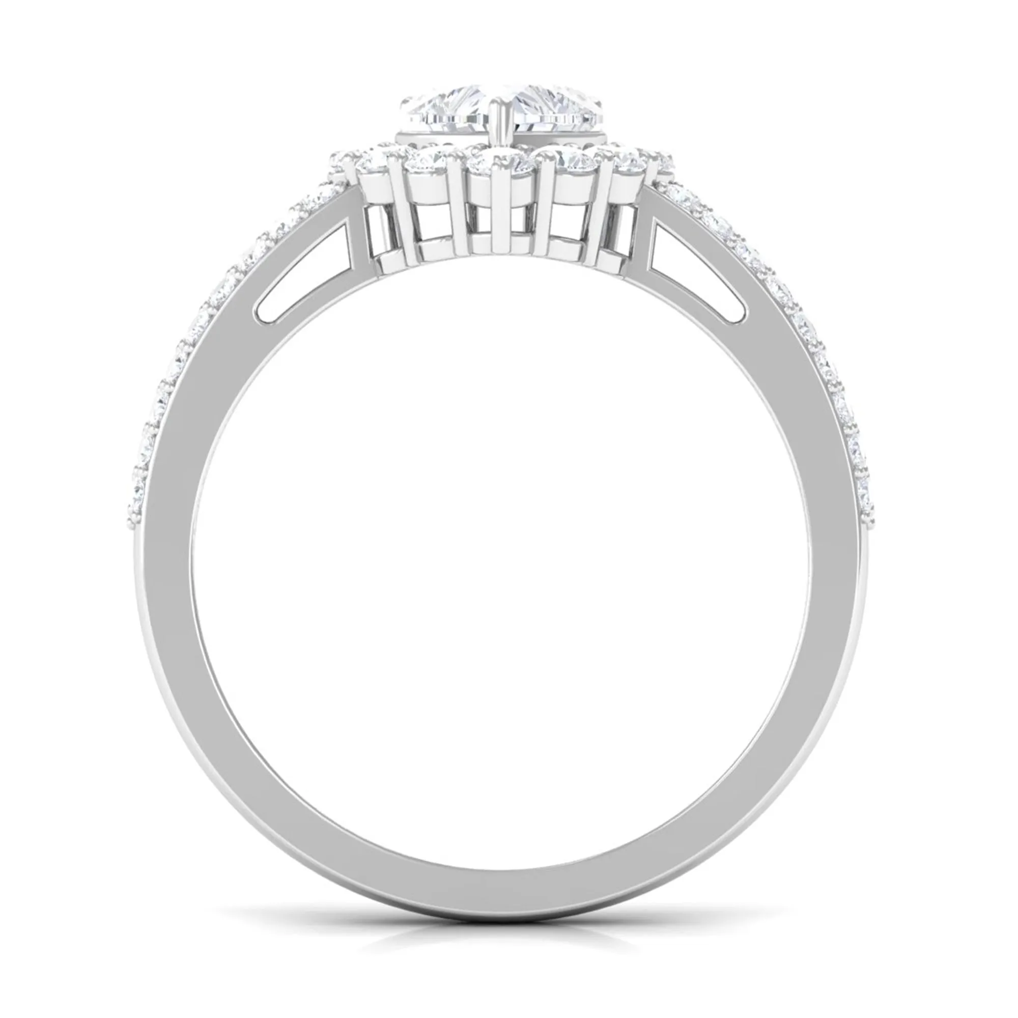 2 CT Zircon Heart Engagement Ring with Halo and Side Stones