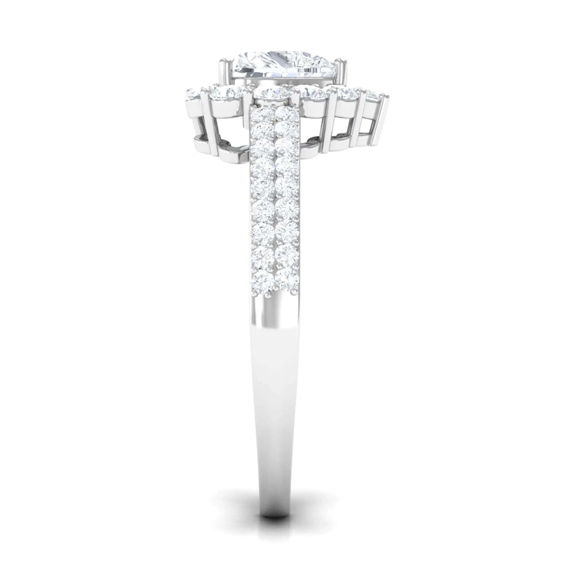 2 CT Zircon Heart Engagement Ring with Halo and Side Stones