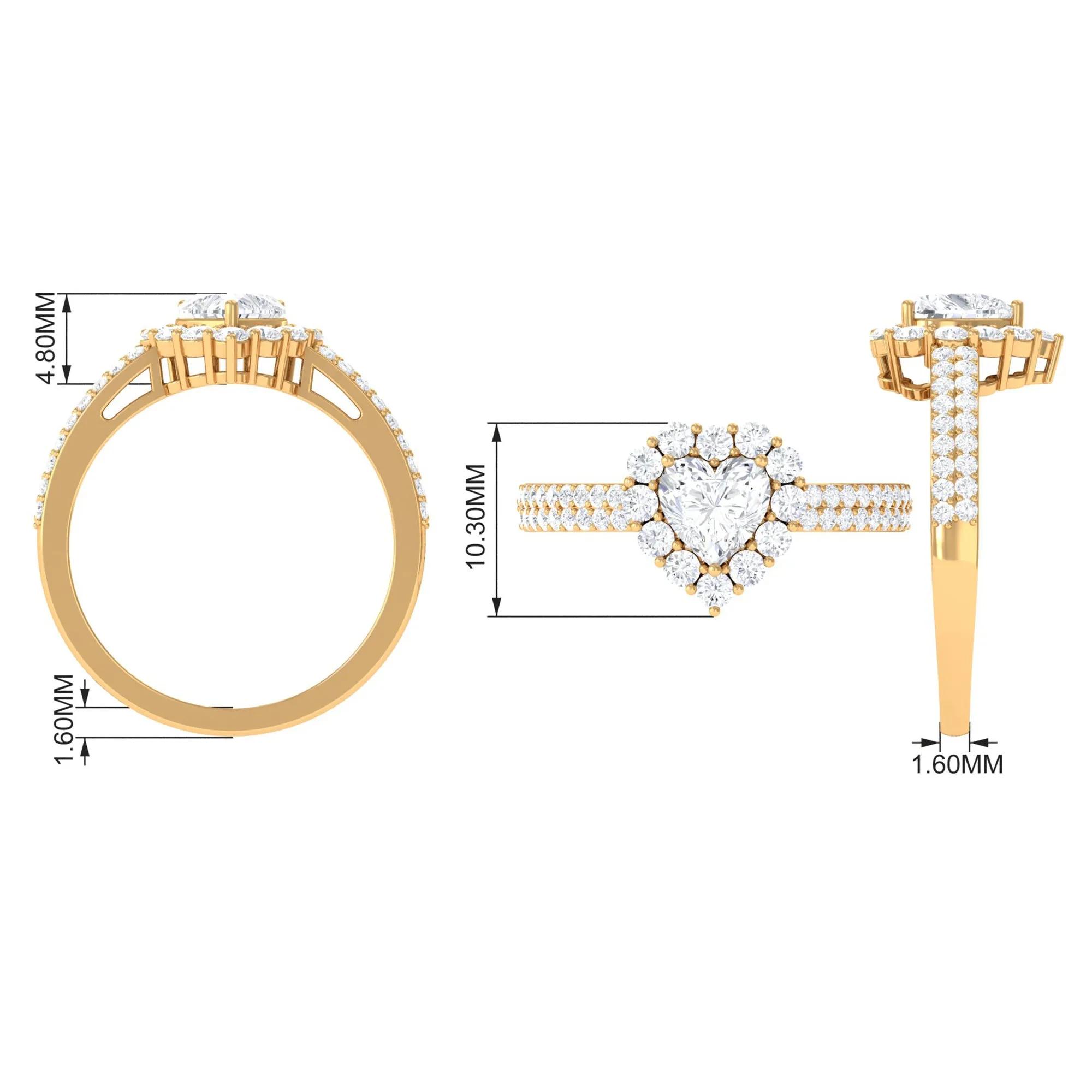 2 CT Zircon Heart Engagement Ring with Halo and Side Stones