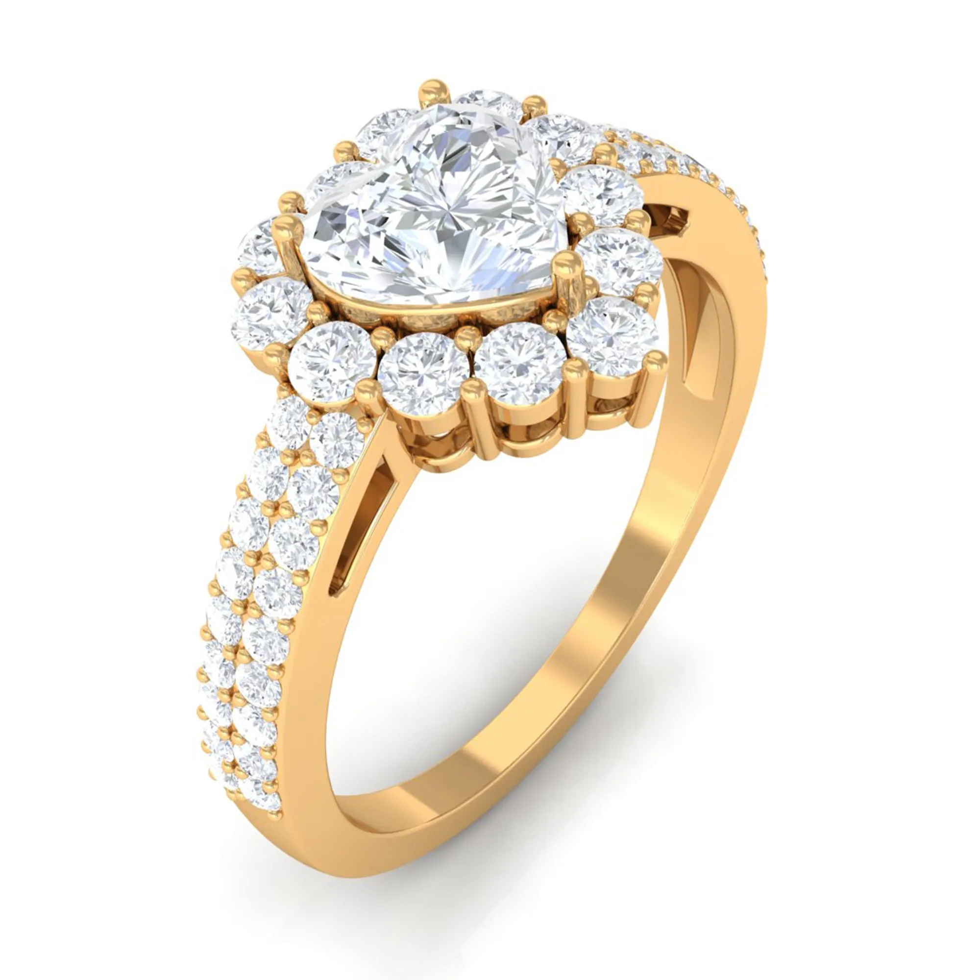 2 CT Zircon Heart Engagement Ring with Halo and Side Stones