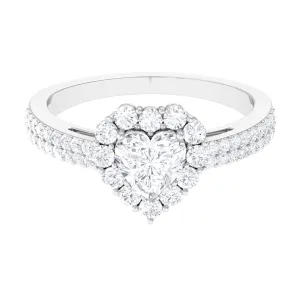 2 CT Zircon Heart Engagement Ring with Halo and Side Stones