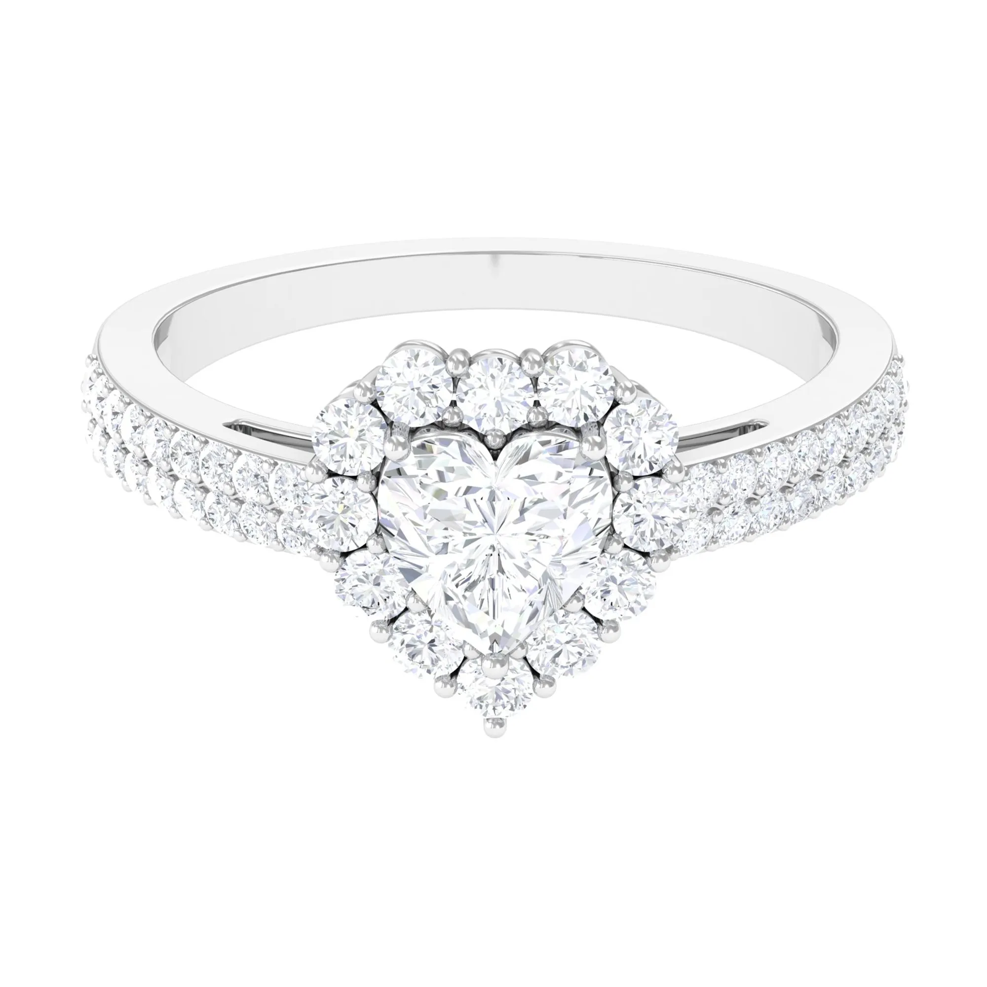 2 CT Zircon Heart Engagement Ring with Halo and Side Stones