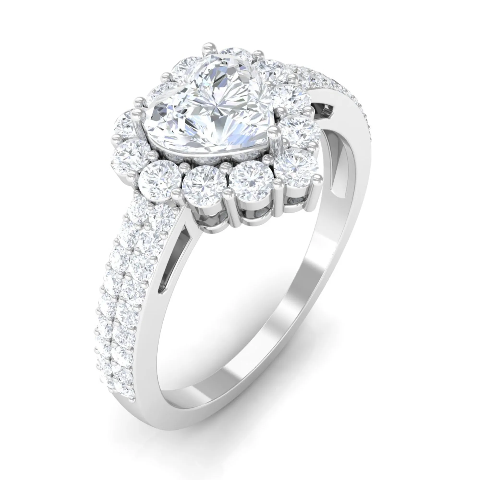 2 CT Zircon Heart Engagement Ring with Halo and Side Stones