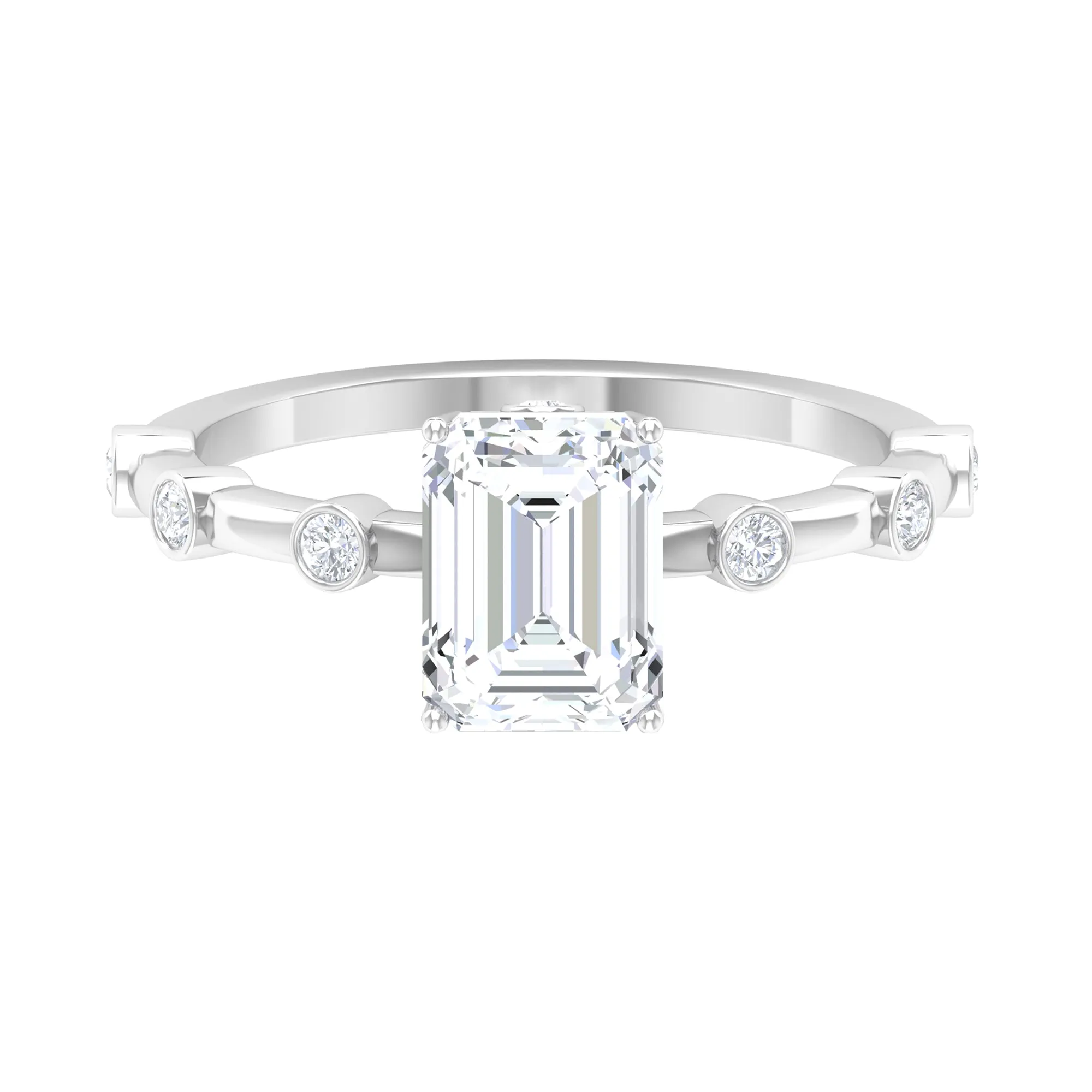 2.25 CT Octagon Cut Solitaire Moissanite Ring with Side stones