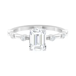 2.25 CT Octagon Cut Solitaire Moissanite Ring with Side stones