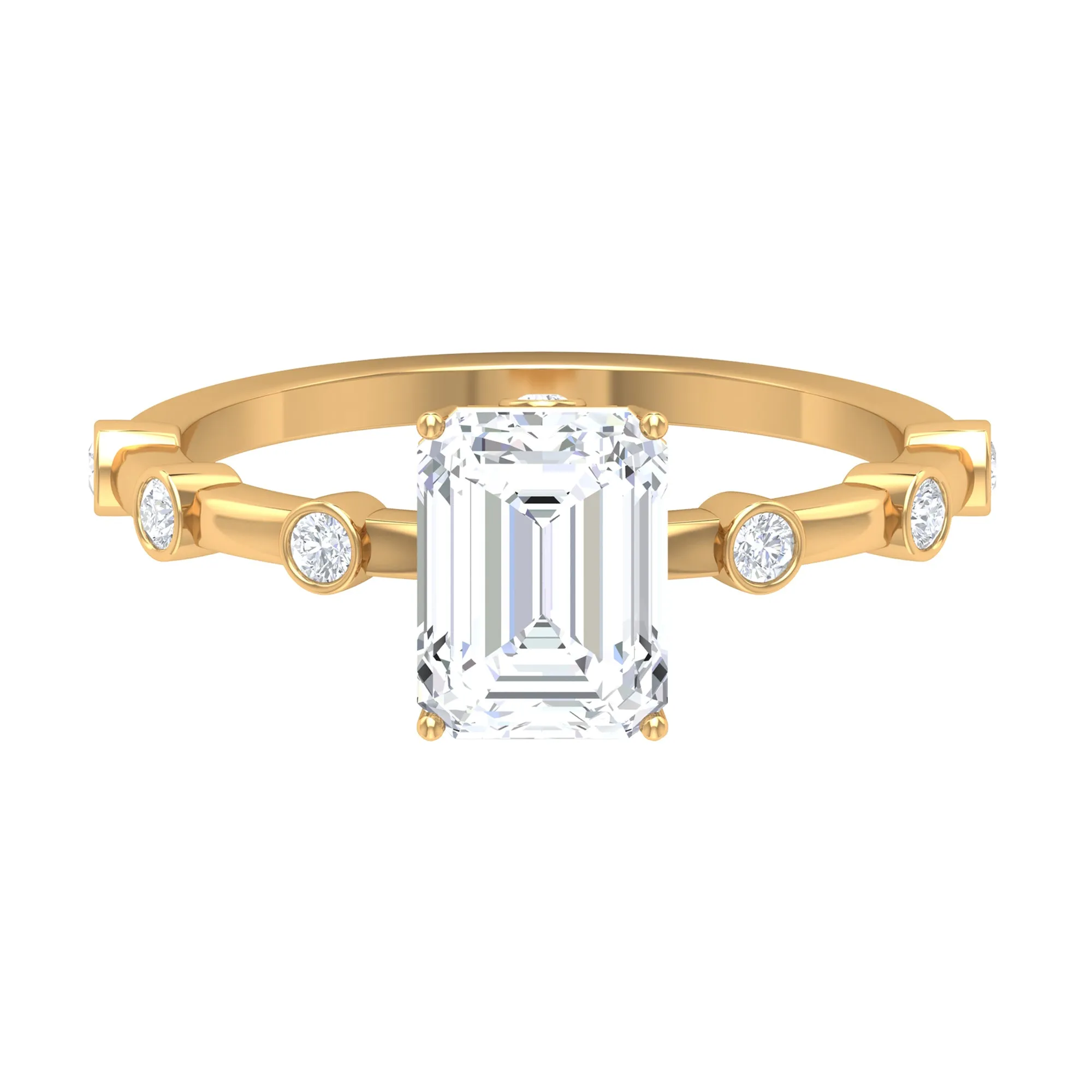 2.25 CT Octagon Cut Solitaire Moissanite Ring with Side stones