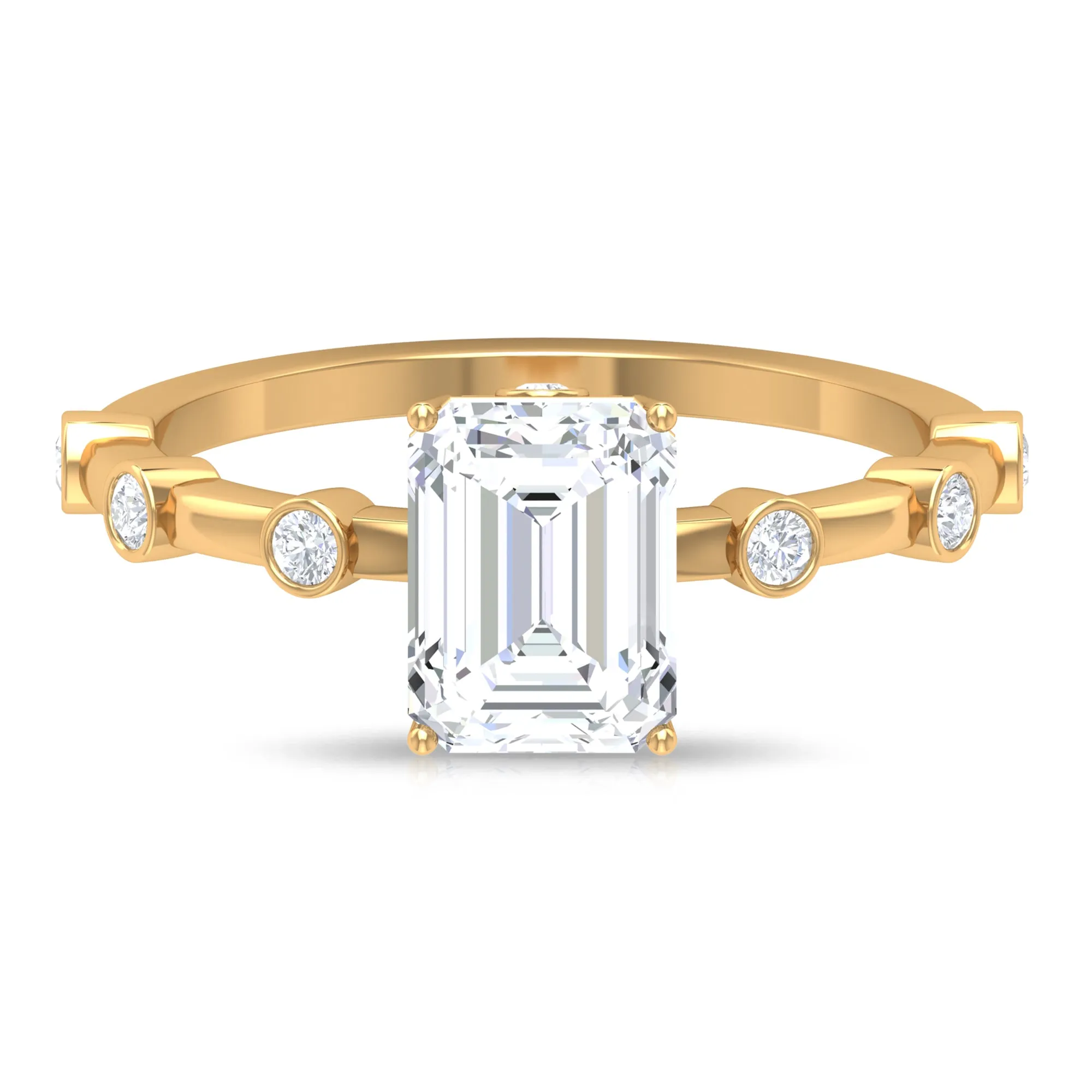 2.25 CT Octagon Cut Solitaire Moissanite Ring with Side stones