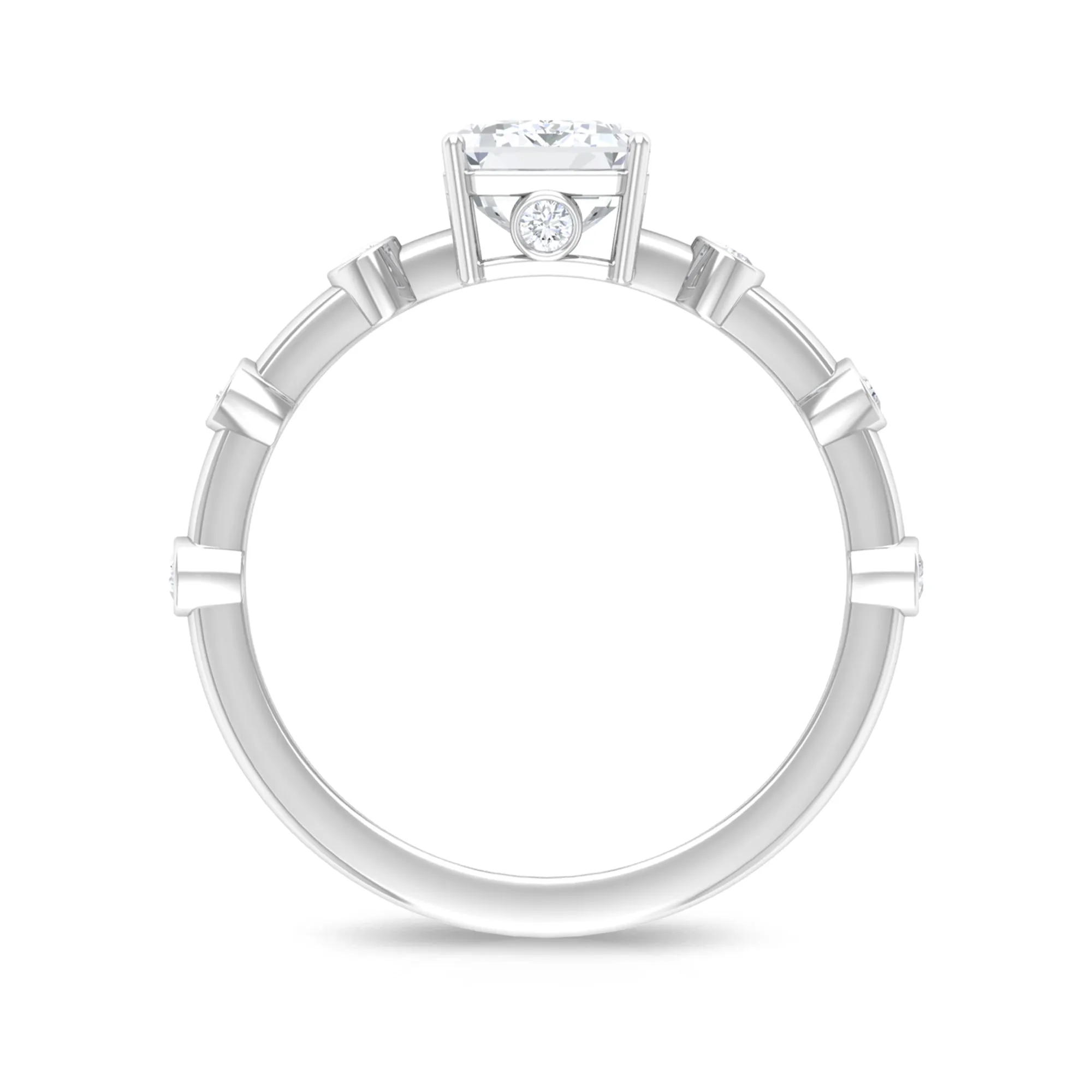 2.25 CT Octagon Cut Solitaire Moissanite Ring with Side stones