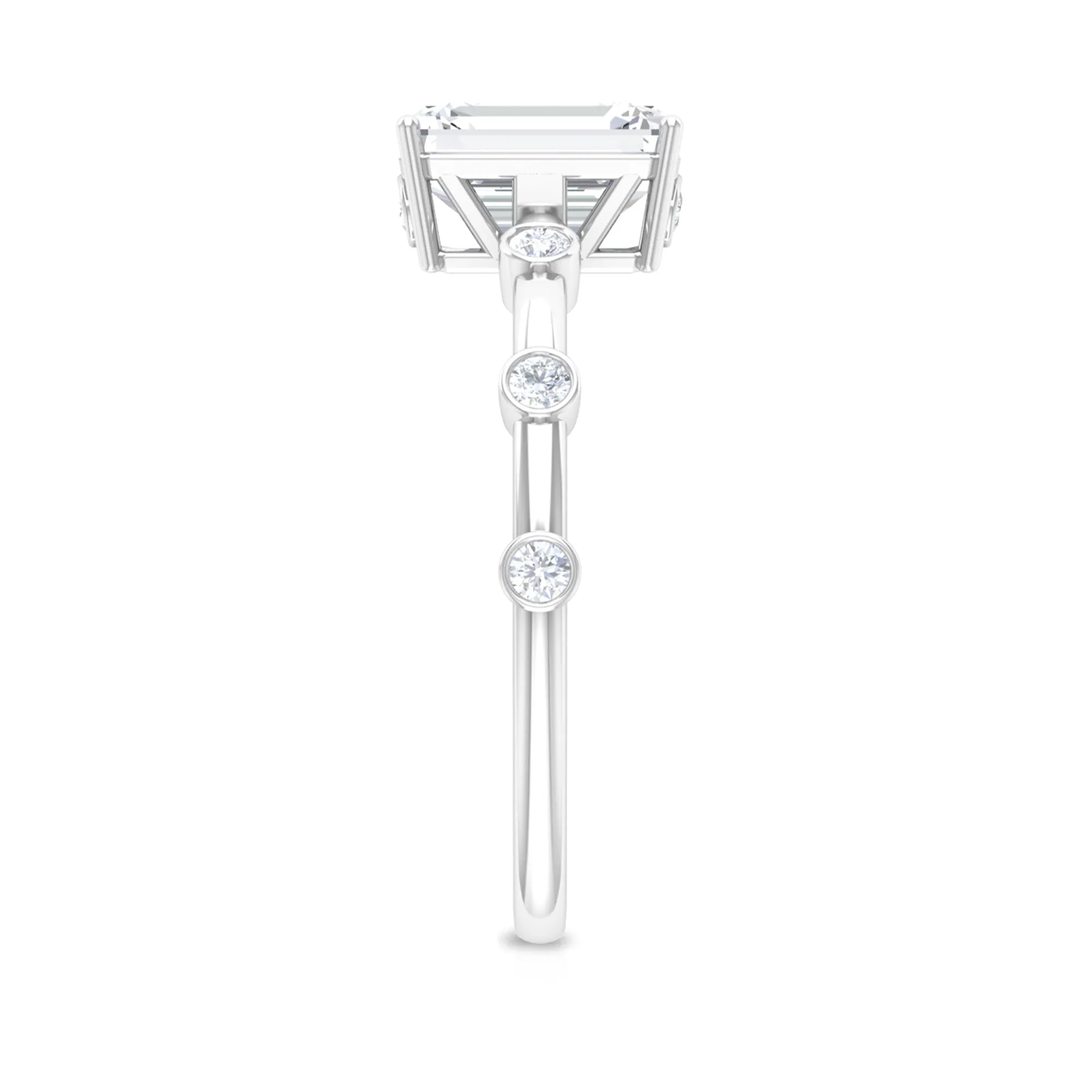 2.25 CT Octagon Cut Solitaire Moissanite Ring with Side stones