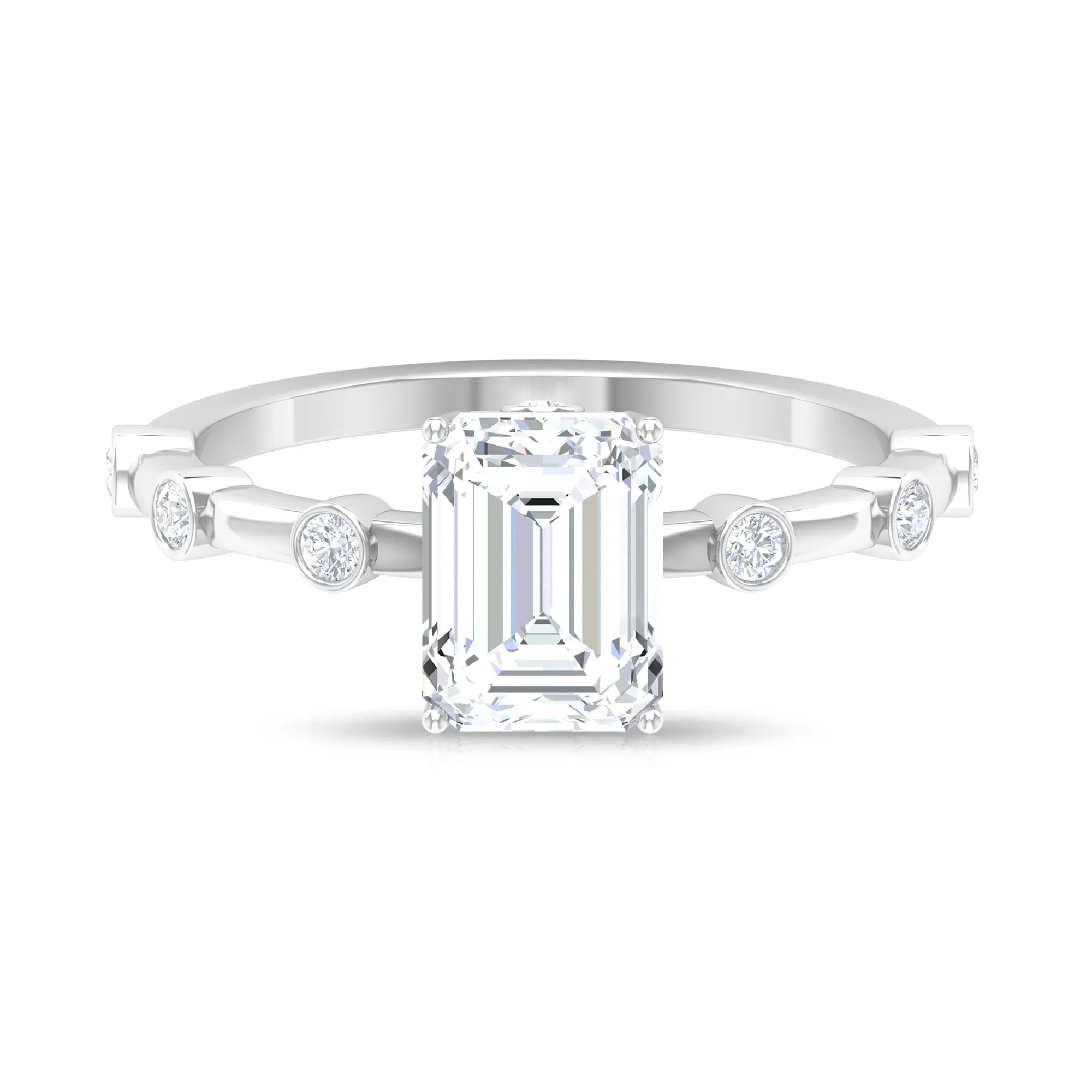 2.25 CT Octagon Cut Solitaire Moissanite Ring with Side stones