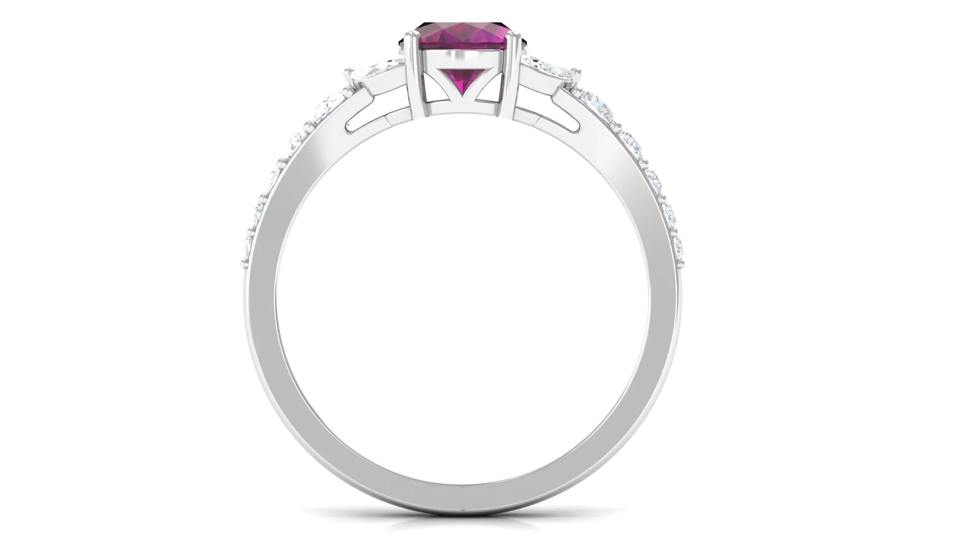 2.25 CT Oval Cut Rhodolite Solitaire Ring with Moissanite Accent