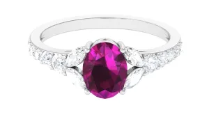 2.25 CT Oval Cut Rhodolite Solitaire Ring with Moissanite Accent