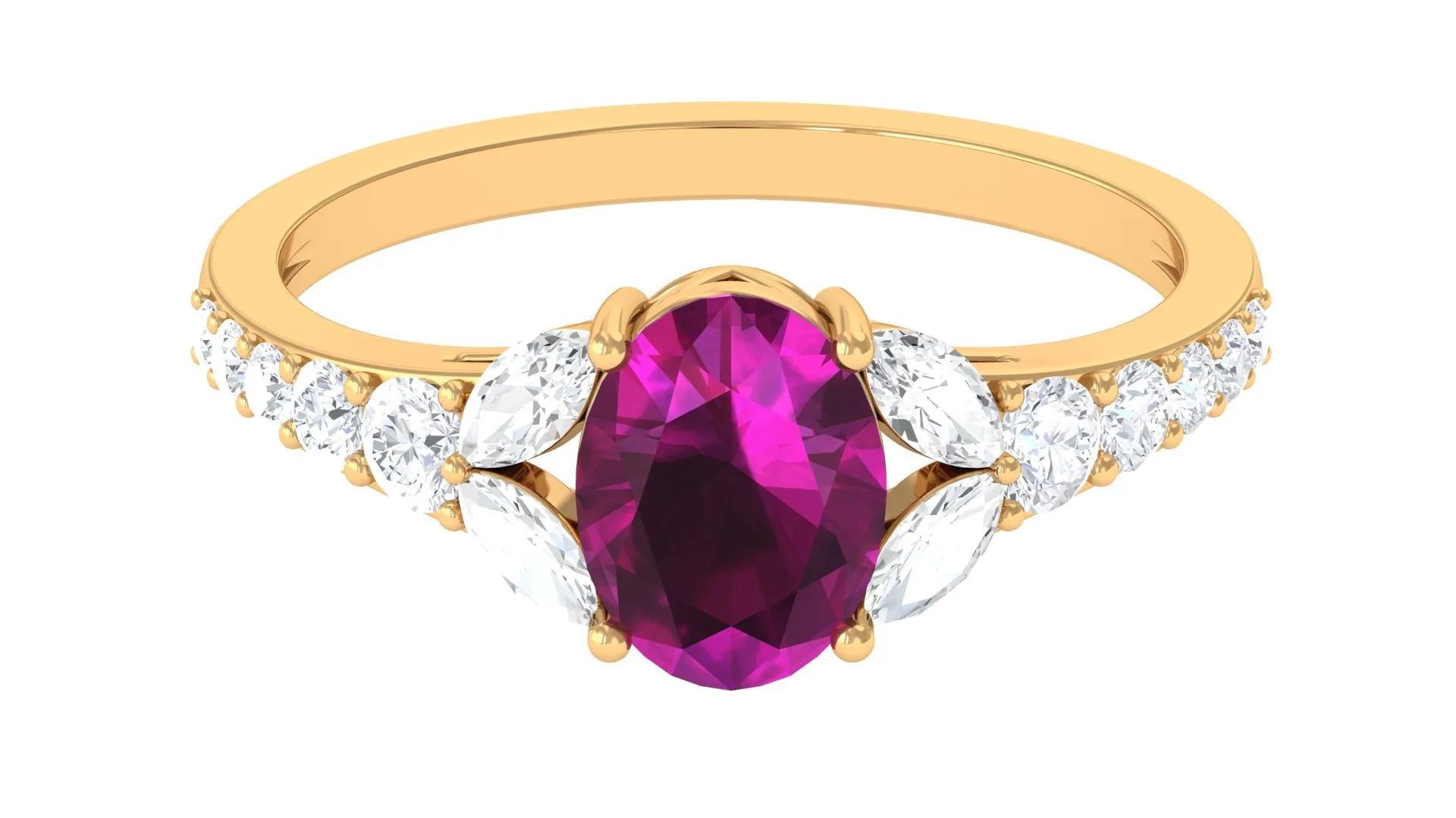 2.25 CT Oval Cut Rhodolite Solitaire Ring with Moissanite Accent