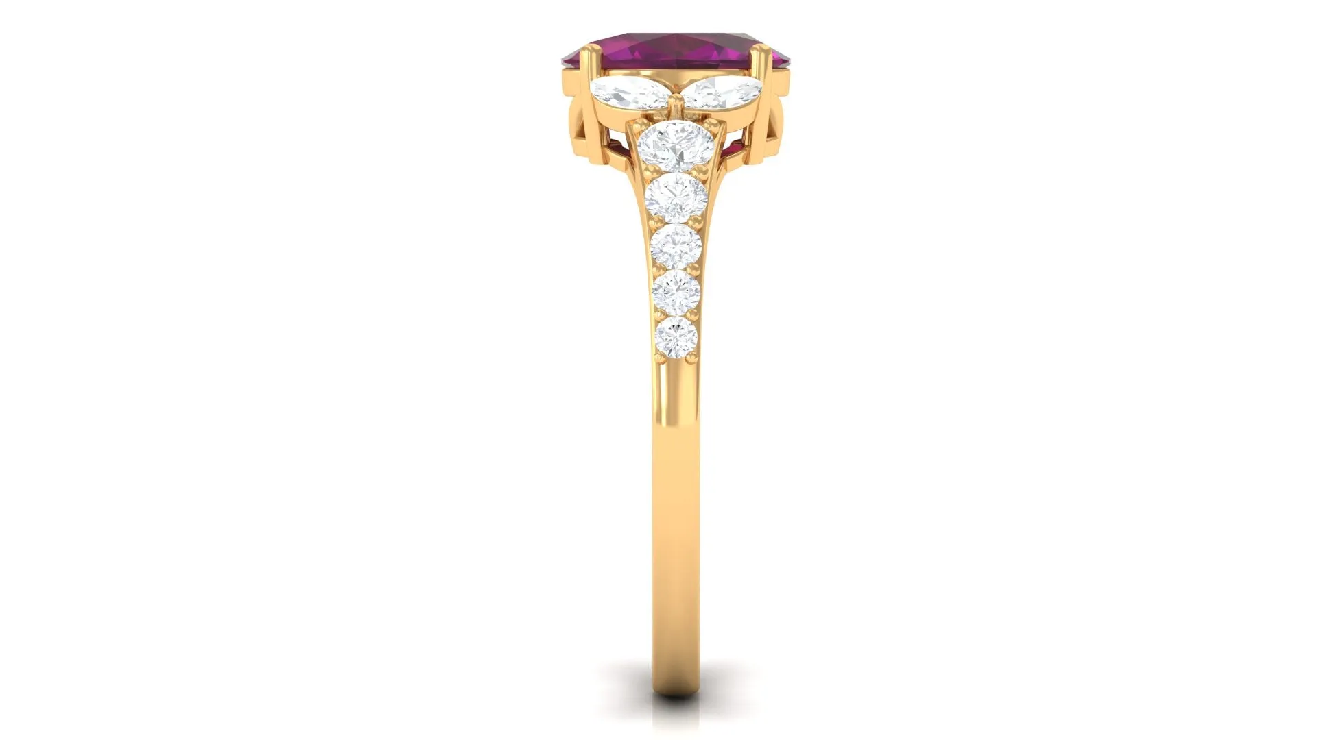 2.25 CT Oval Cut Rhodolite Solitaire Ring with Moissanite Accent