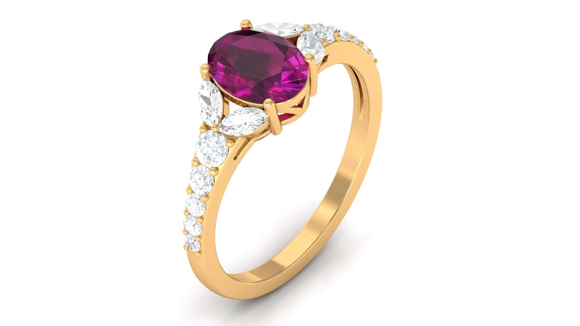 2.25 CT Oval Cut Rhodolite Solitaire Ring with Moissanite Accent