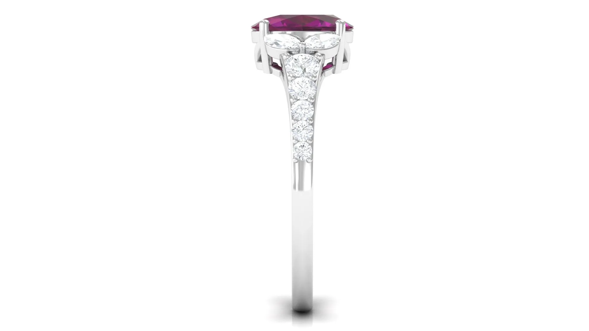 2.25 CT Oval Cut Rhodolite Solitaire Ring with Moissanite Accent