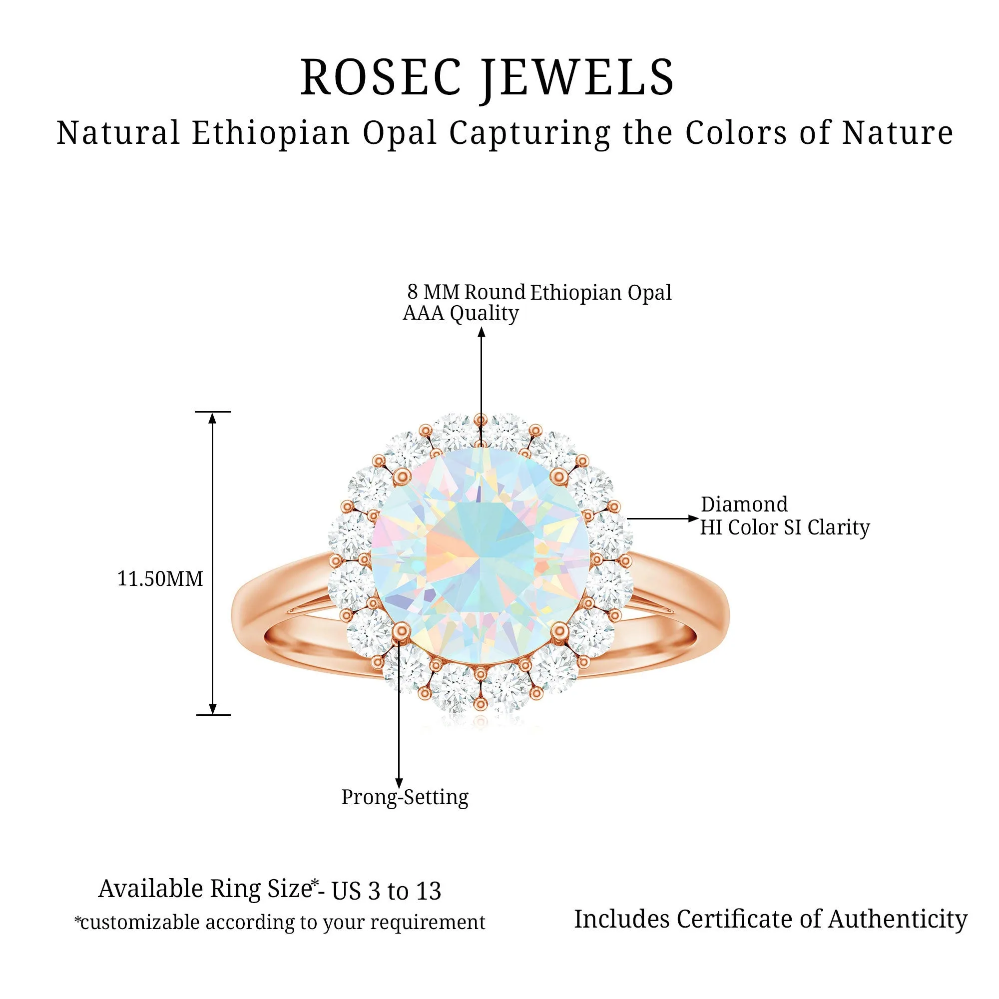 2.50 CT Round Shape Ethiopian Opal and Diamond Engagement Ring