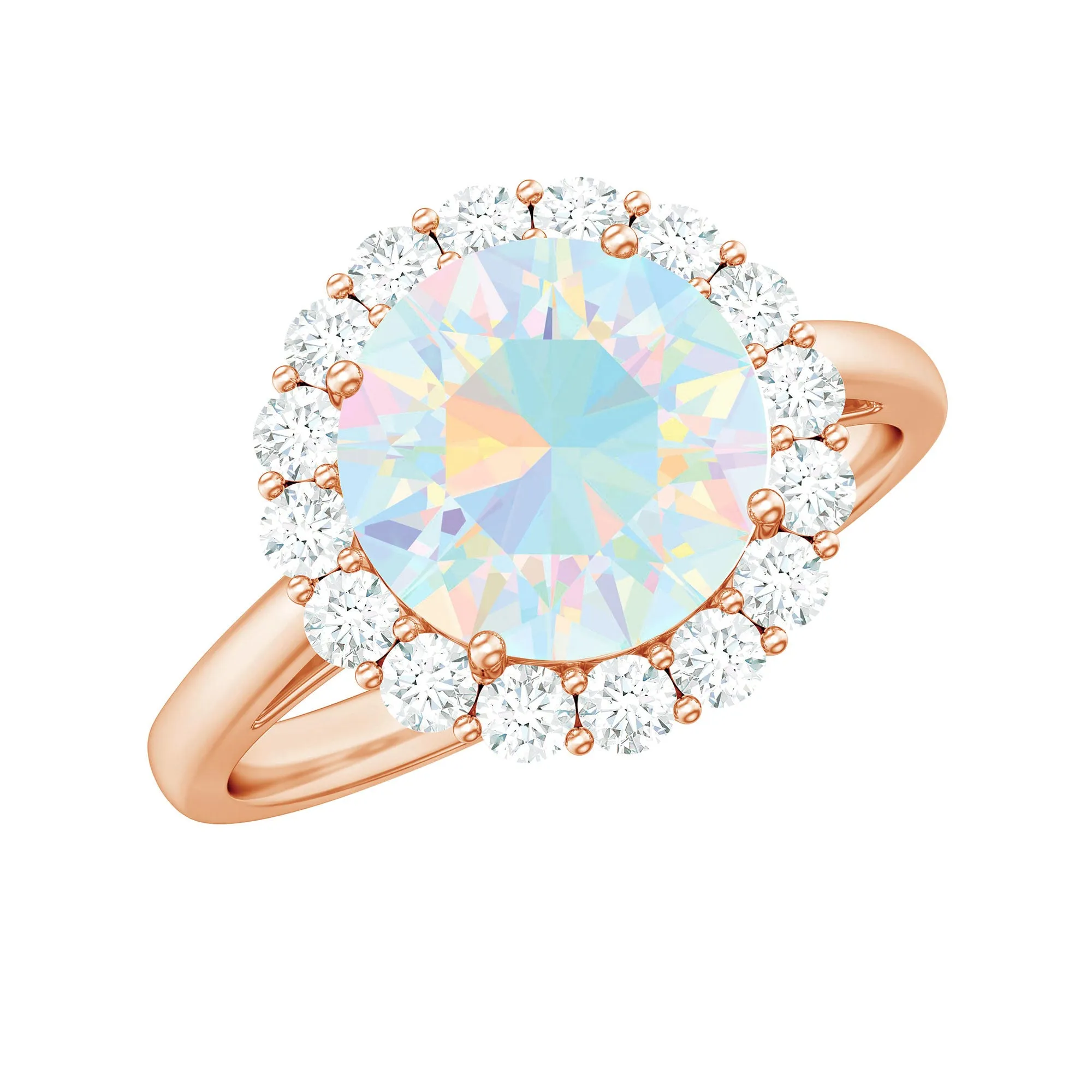 2.50 CT Round Shape Ethiopian Opal and Diamond Engagement Ring
