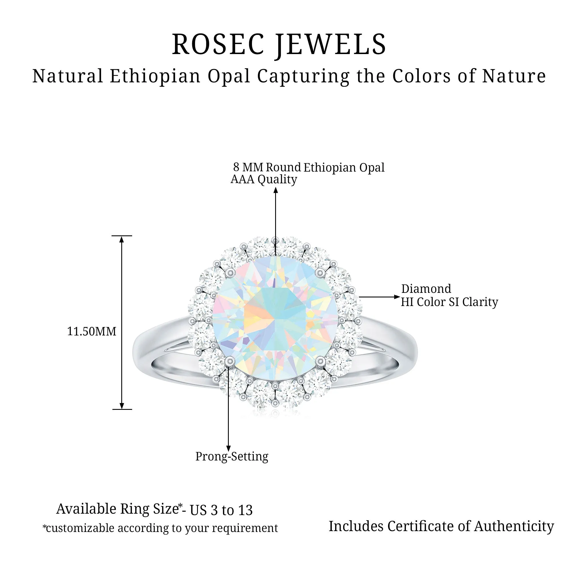 2.50 CT Round Shape Ethiopian Opal and Diamond Engagement Ring