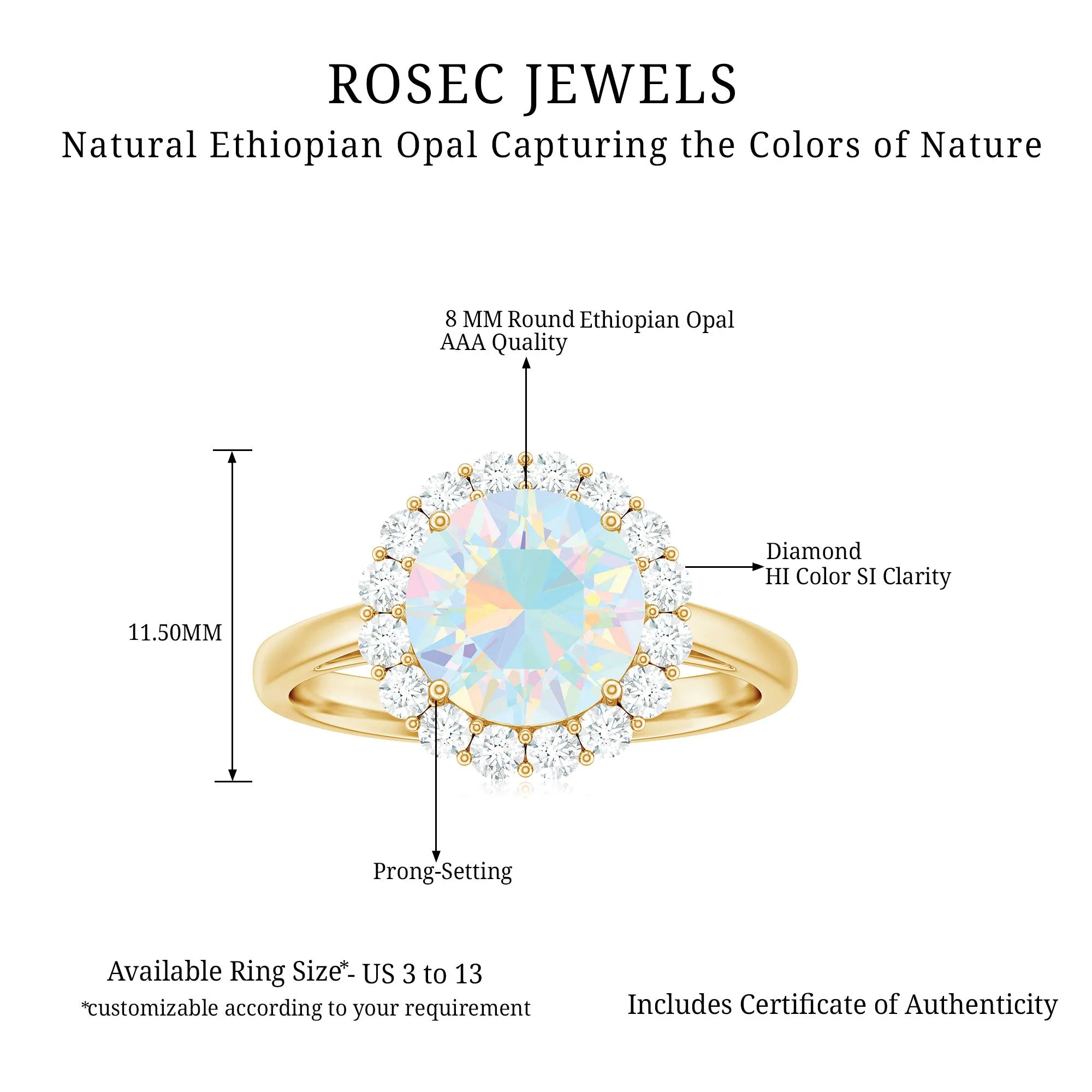 2.50 CT Round Shape Ethiopian Opal and Diamond Engagement Ring