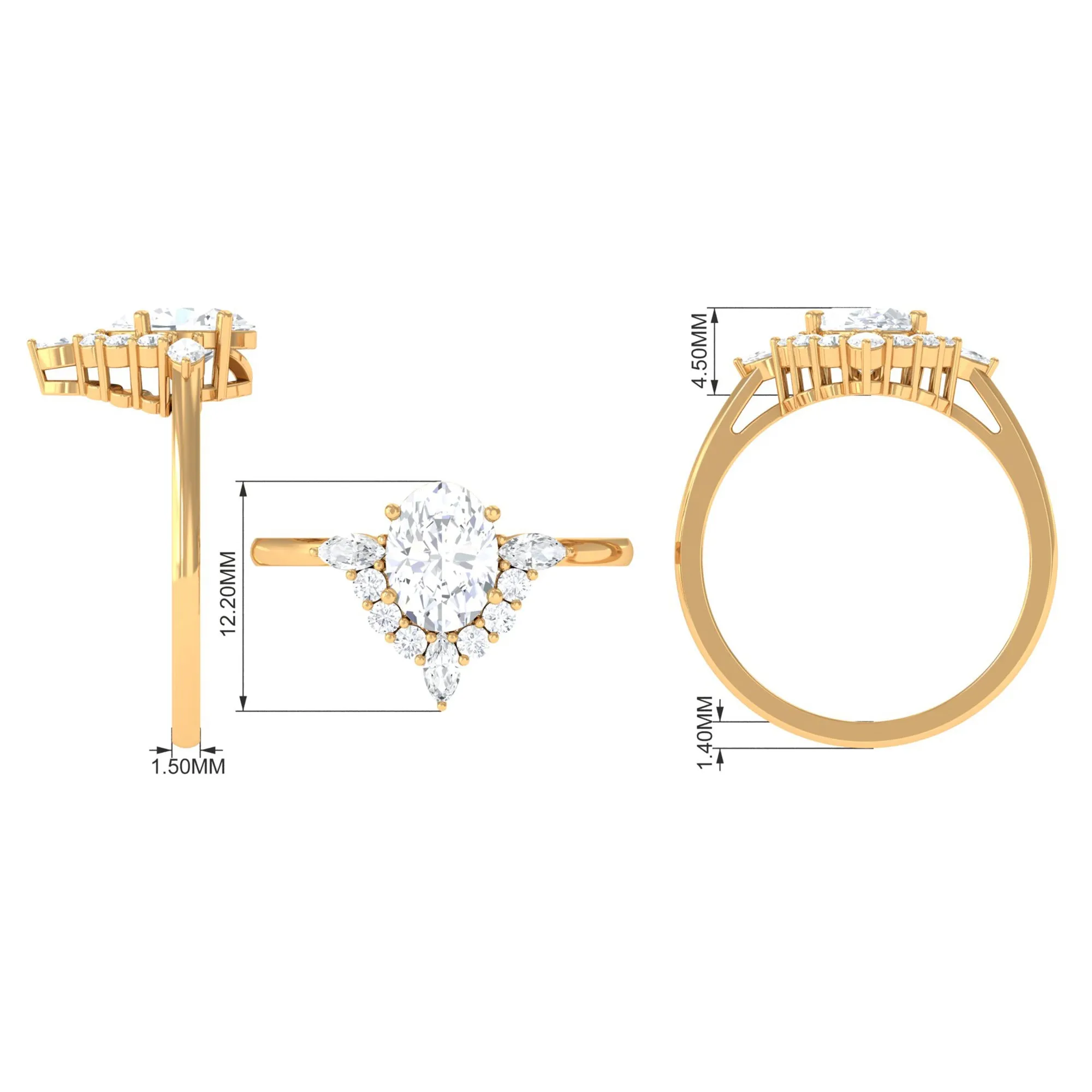 2.75 CT Oval Zircon Unique Engagement Ring in Gold