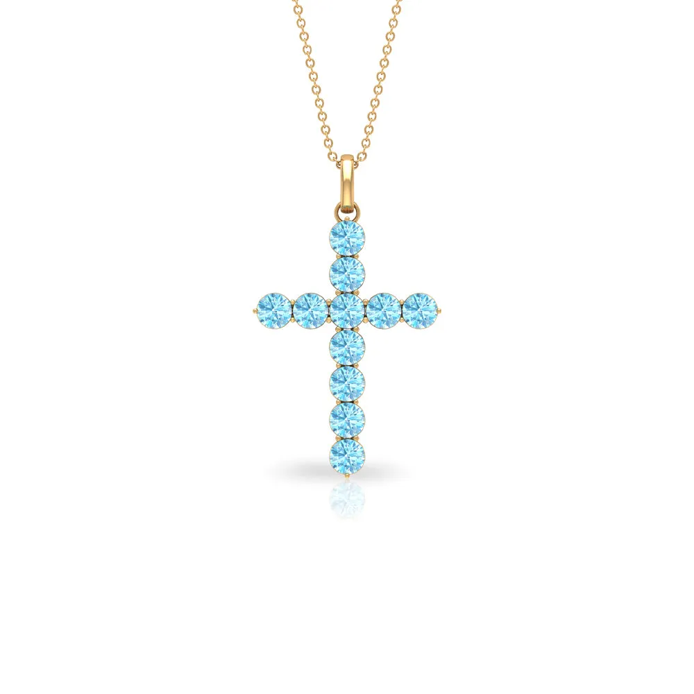 2.75 CT Simple Aquamarine Holy Cross Pendant