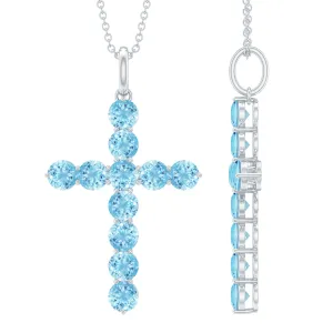 2.75 CT Simple Aquamarine Holy Cross Pendant