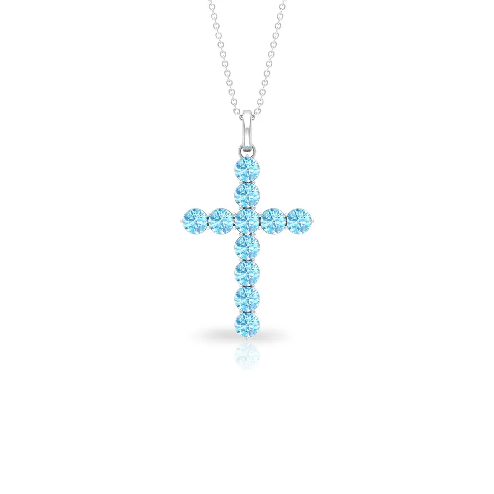2.75 CT Simple Aquamarine Holy Cross Pendant