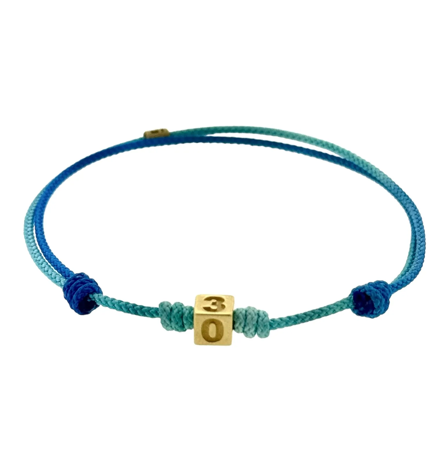 305 Area Code Gold Cube with Sapphire on Cord Bracelet