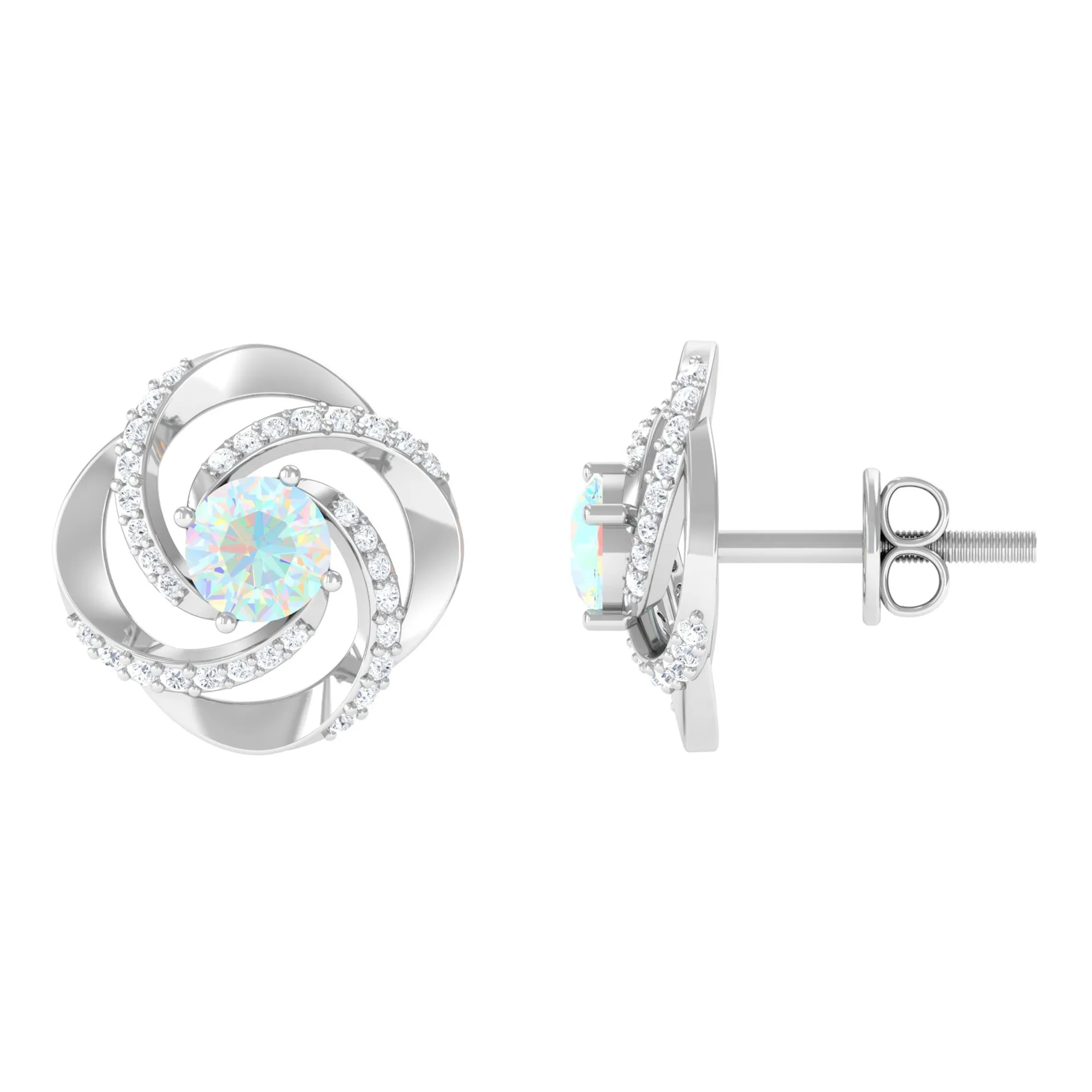 3/4 CT Minimal Ethiopian Opal and Diamond Stud Earrings