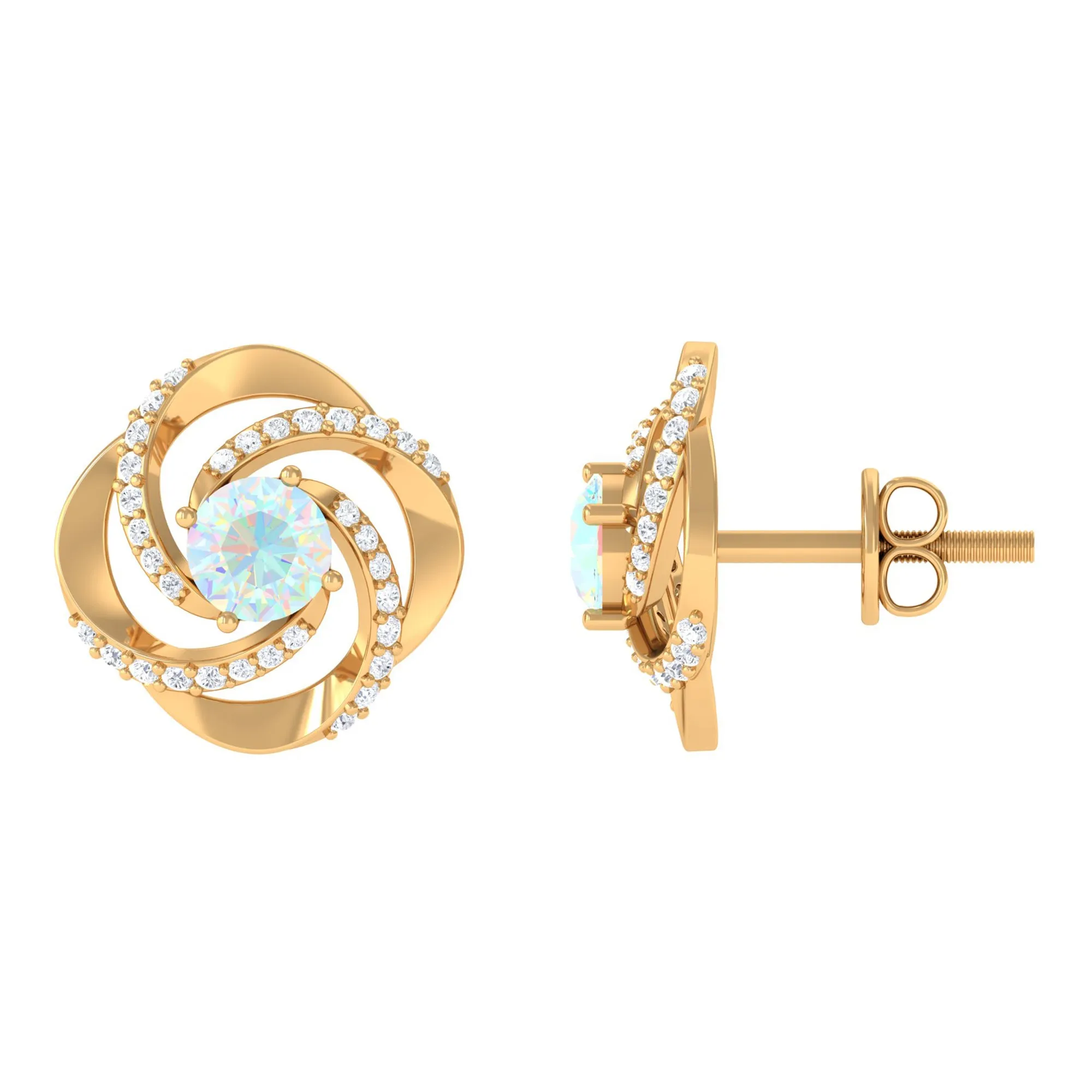3/4 CT Minimal Ethiopian Opal and Diamond Stud Earrings