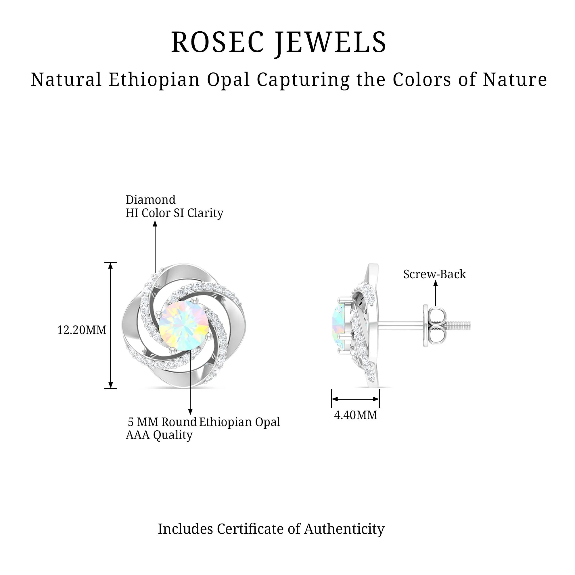 3/4 CT Minimal Ethiopian Opal and Diamond Stud Earrings