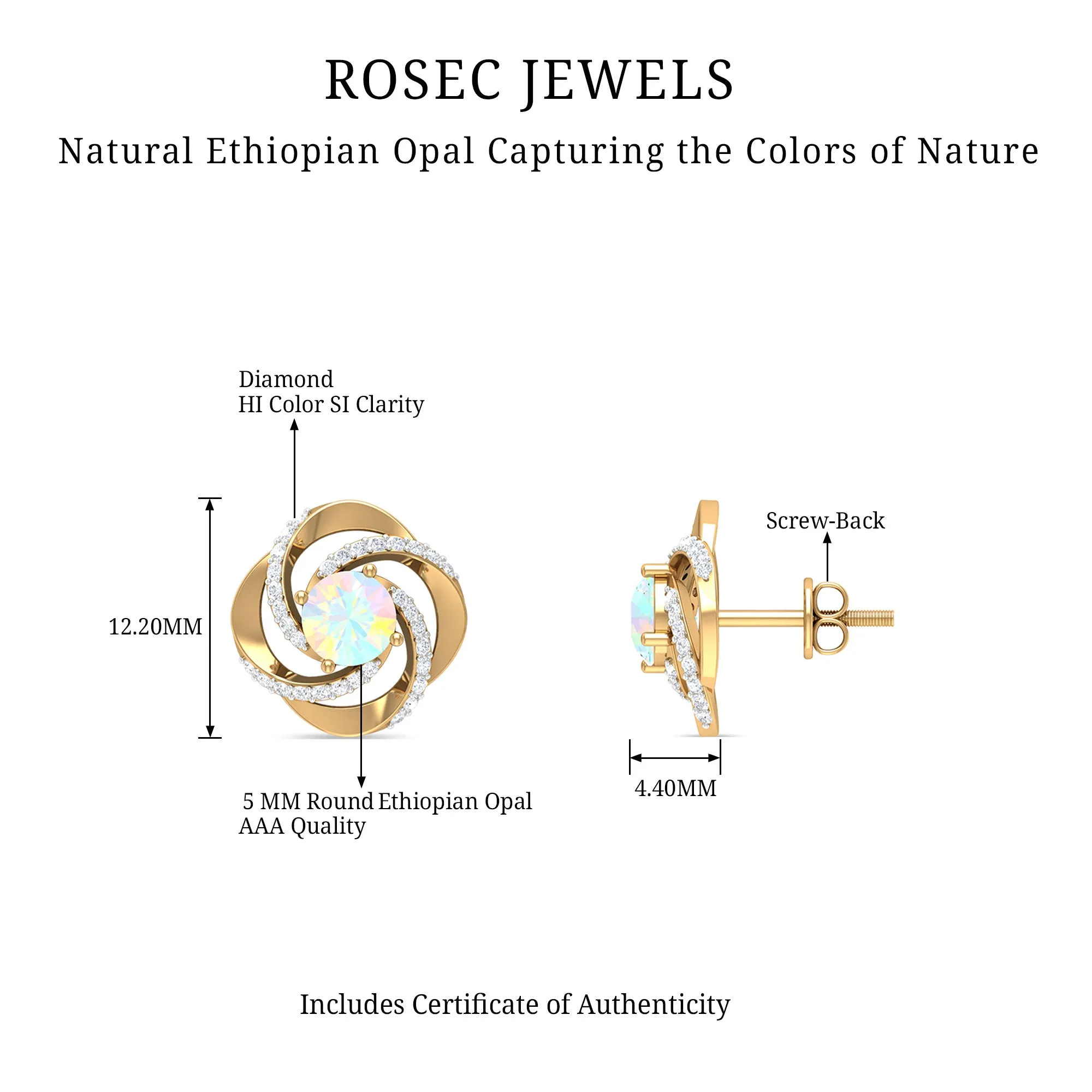 3/4 CT Minimal Ethiopian Opal and Diamond Stud Earrings