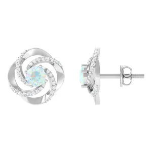 3/4 CT Minimal Ethiopian Opal and Diamond Stud Earrings