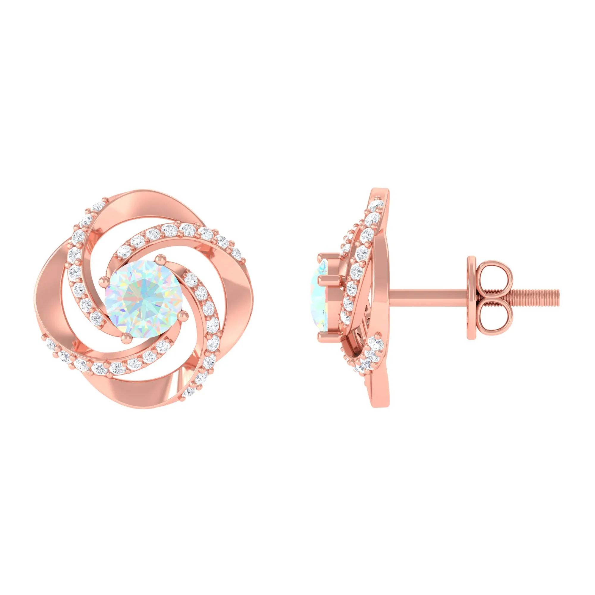 3/4 CT Minimal Ethiopian Opal and Diamond Stud Earrings