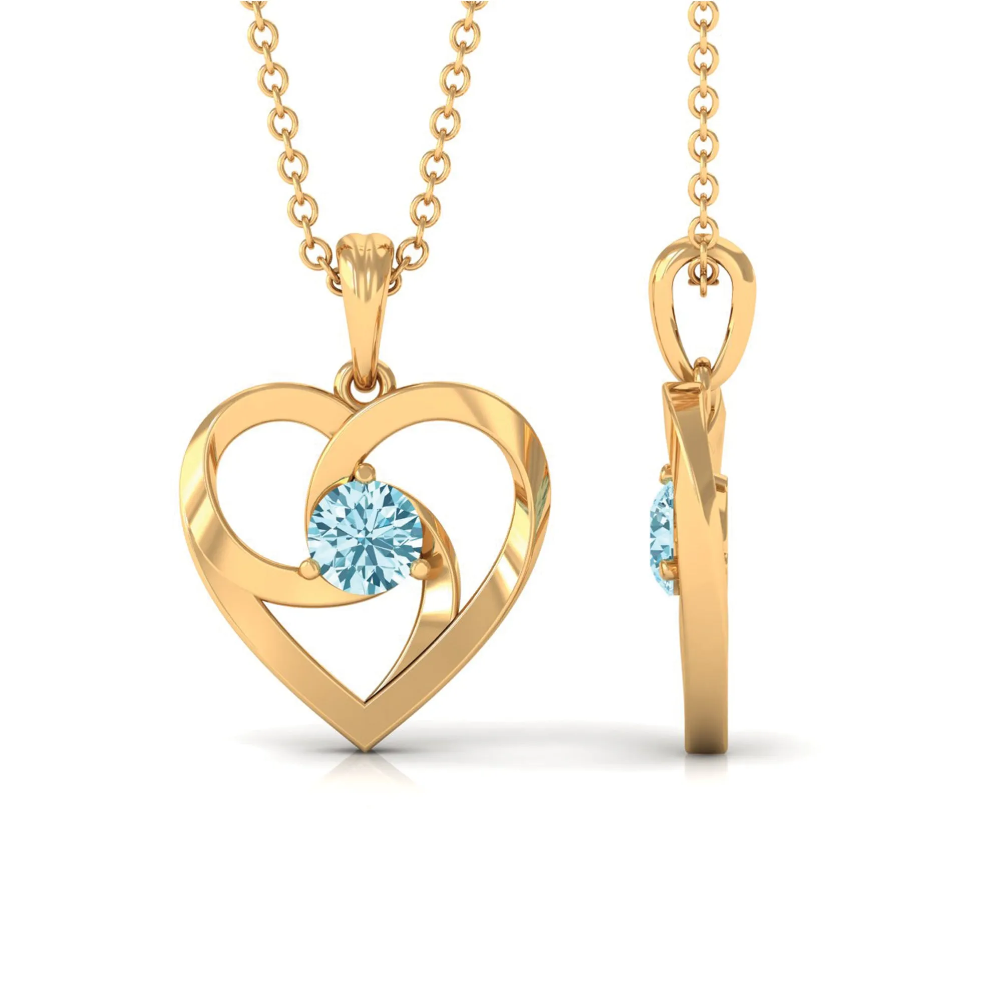 4 MM March Birthstone Aquamarine Solitaire Heart Knot Necklace