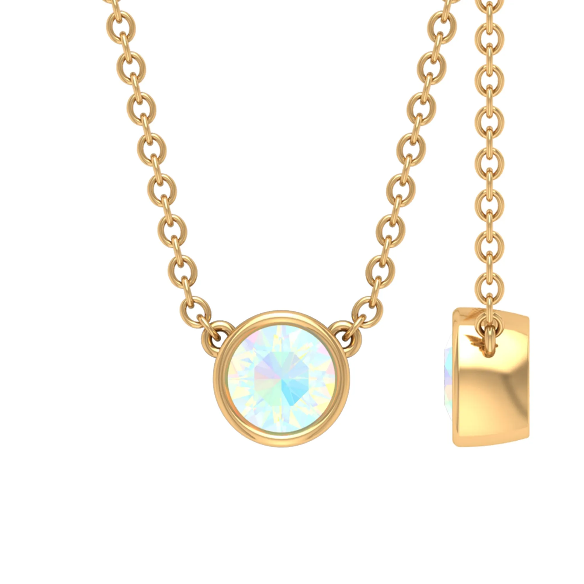 4 MM Round Shape Ethiopian Opal Solitaire Necklace in Bezel Setting