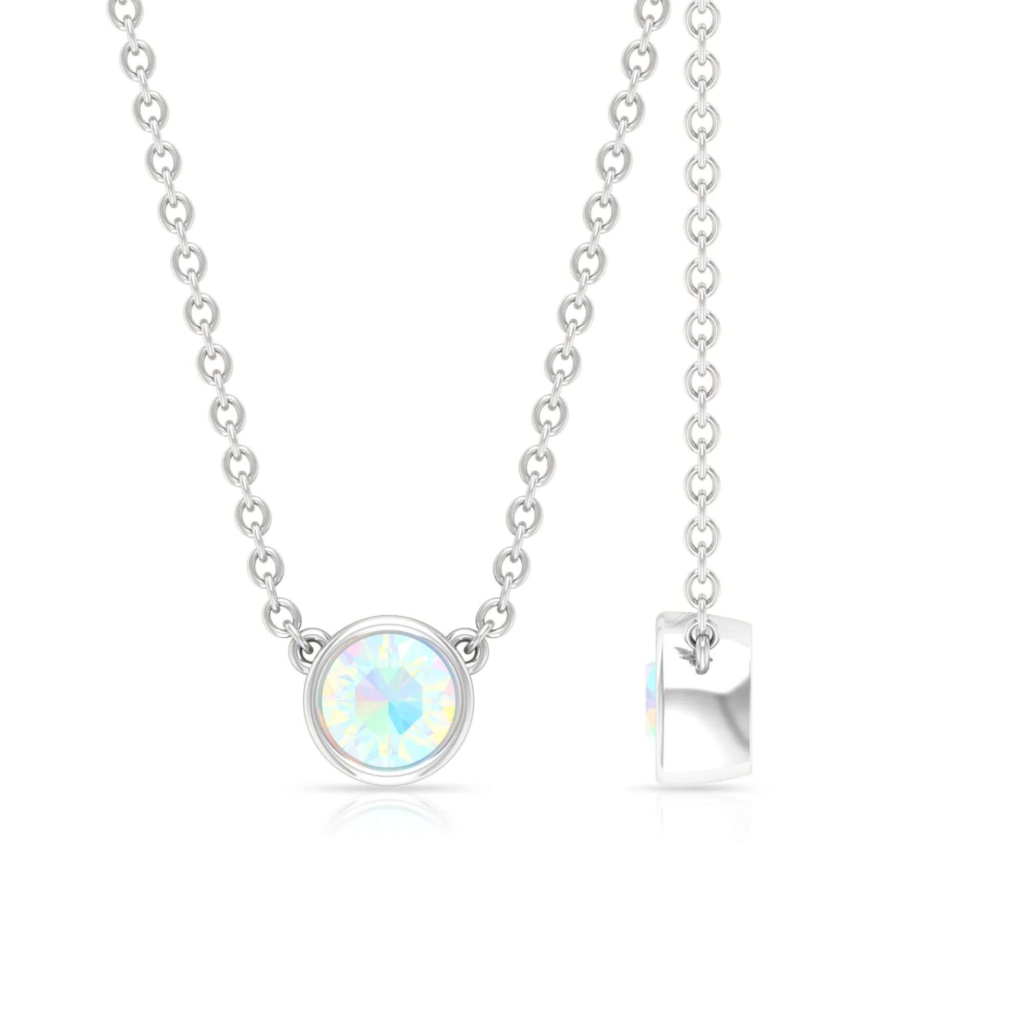 4 MM Round Shape Ethiopian Opal Solitaire Necklace in Bezel Setting