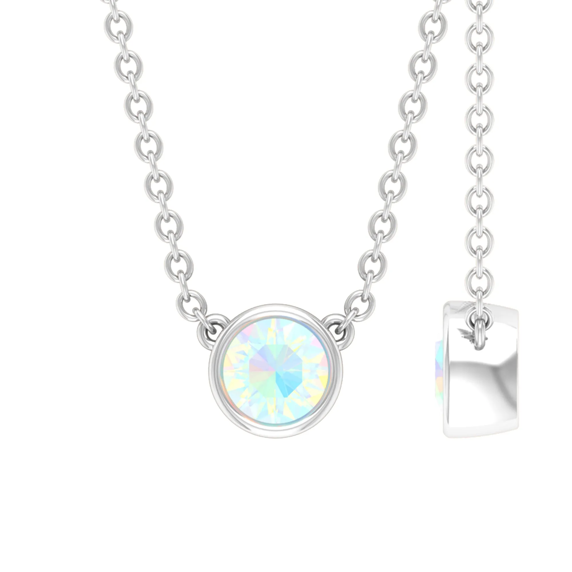 4 MM Round Shape Ethiopian Opal Solitaire Necklace in Bezel Setting