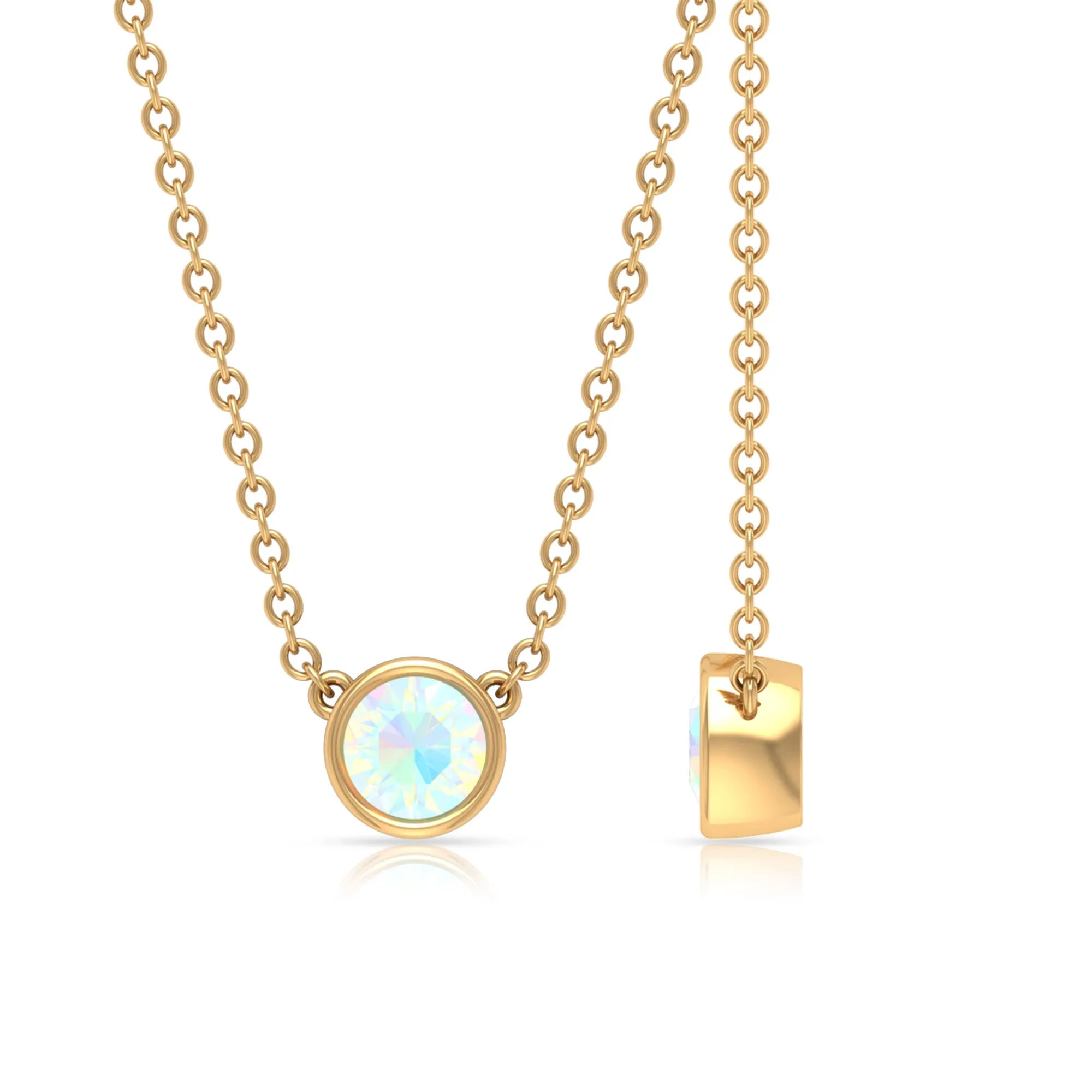 4 MM Round Shape Ethiopian Opal Solitaire Necklace in Bezel Setting