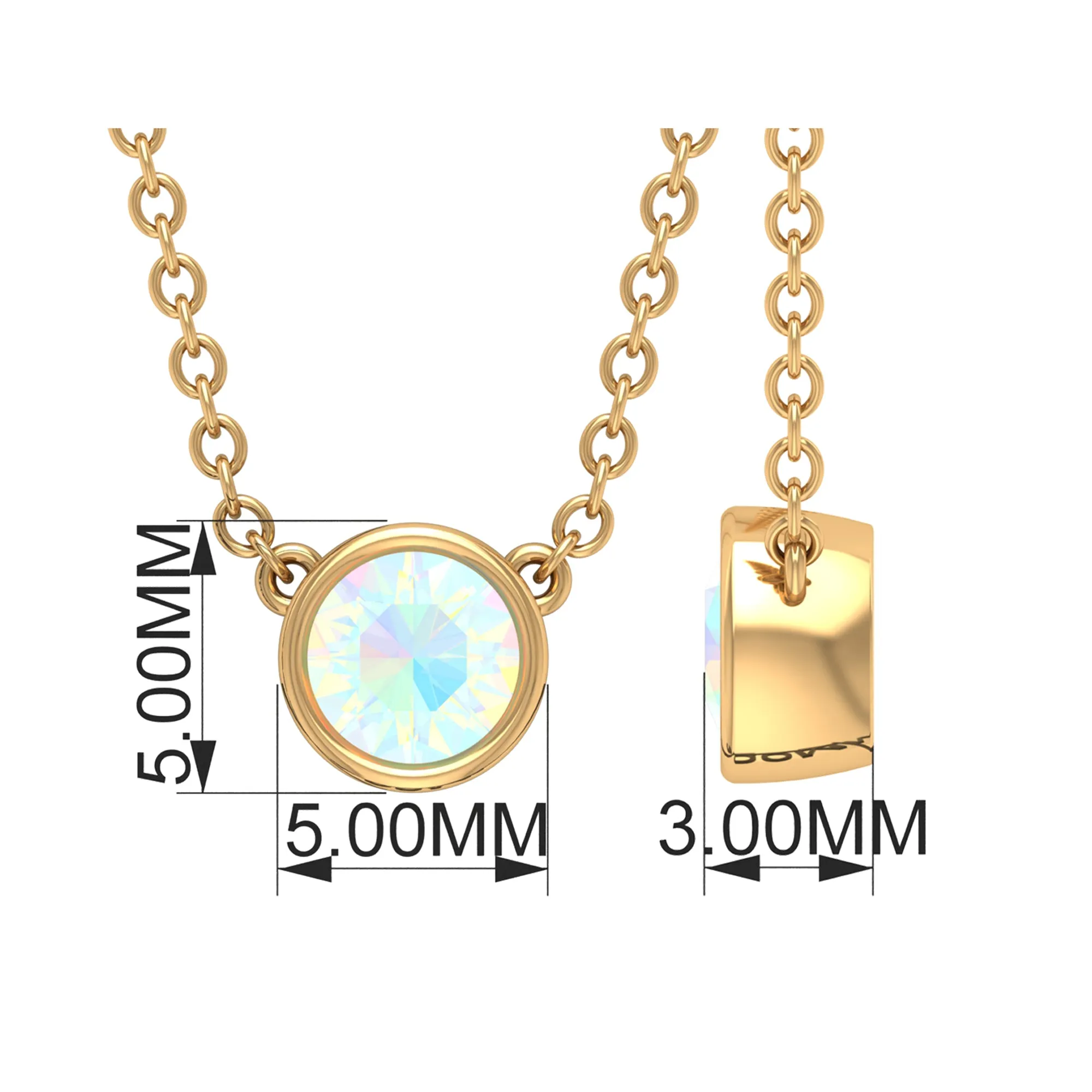 4 MM Round Shape Ethiopian Opal Solitaire Necklace in Bezel Setting