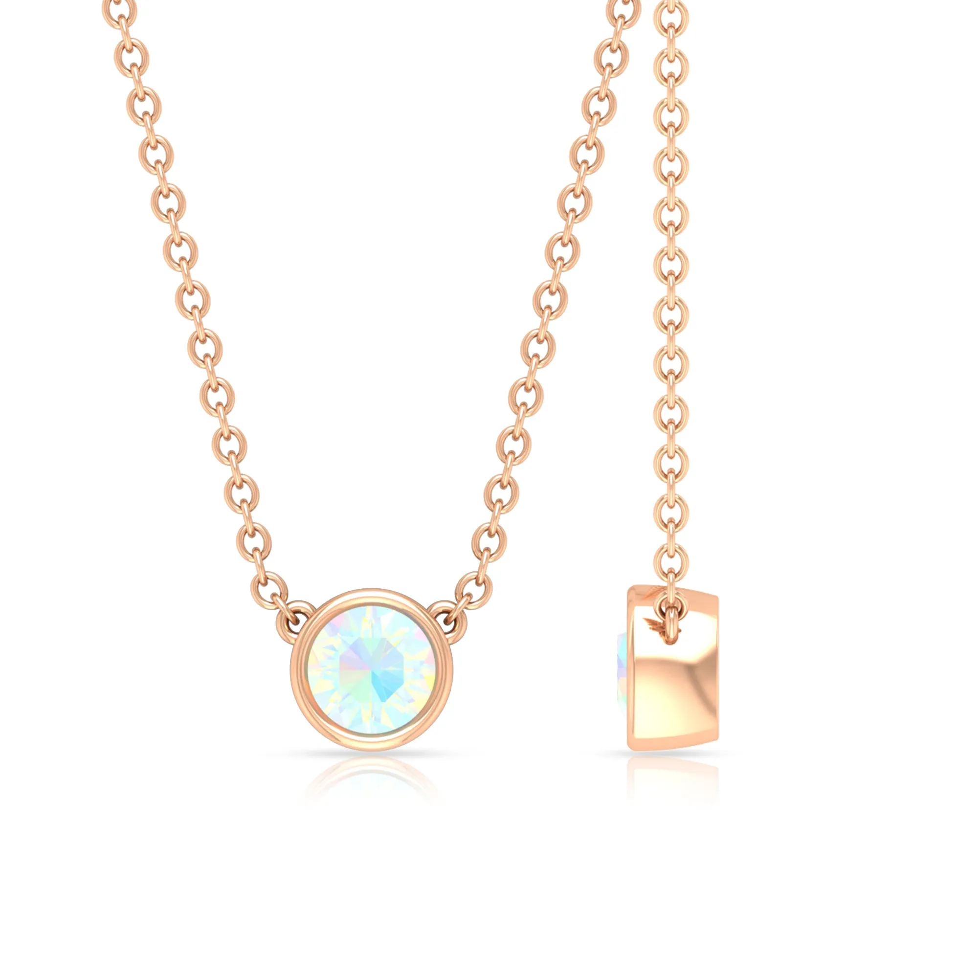 4 MM Round Shape Ethiopian Opal Solitaire Necklace in Bezel Setting