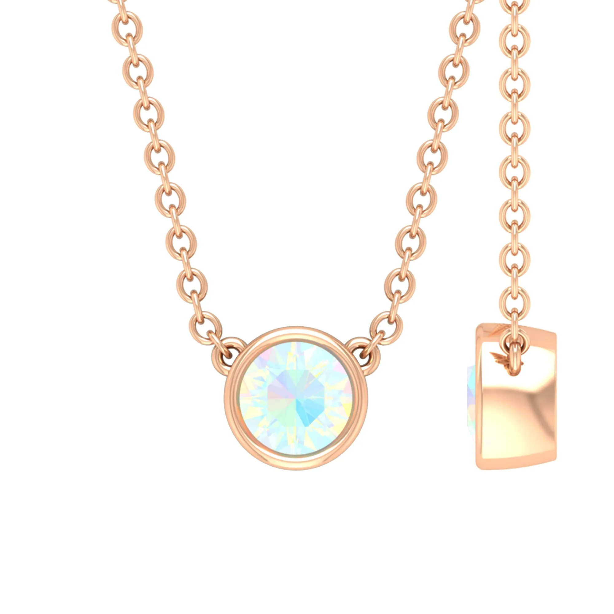 4 MM Round Shape Ethiopian Opal Solitaire Necklace in Bezel Setting