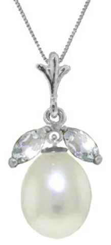 4.5 Carat 14K Solid Yellow Gold Necklace Parl Aquamarine