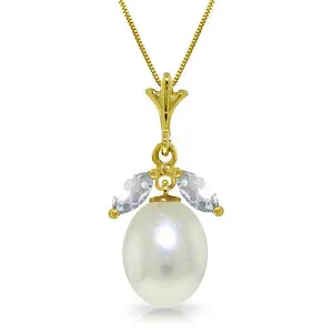 4.5 Carat 14K Solid Yellow Gold Necklace Parl Aquamarine