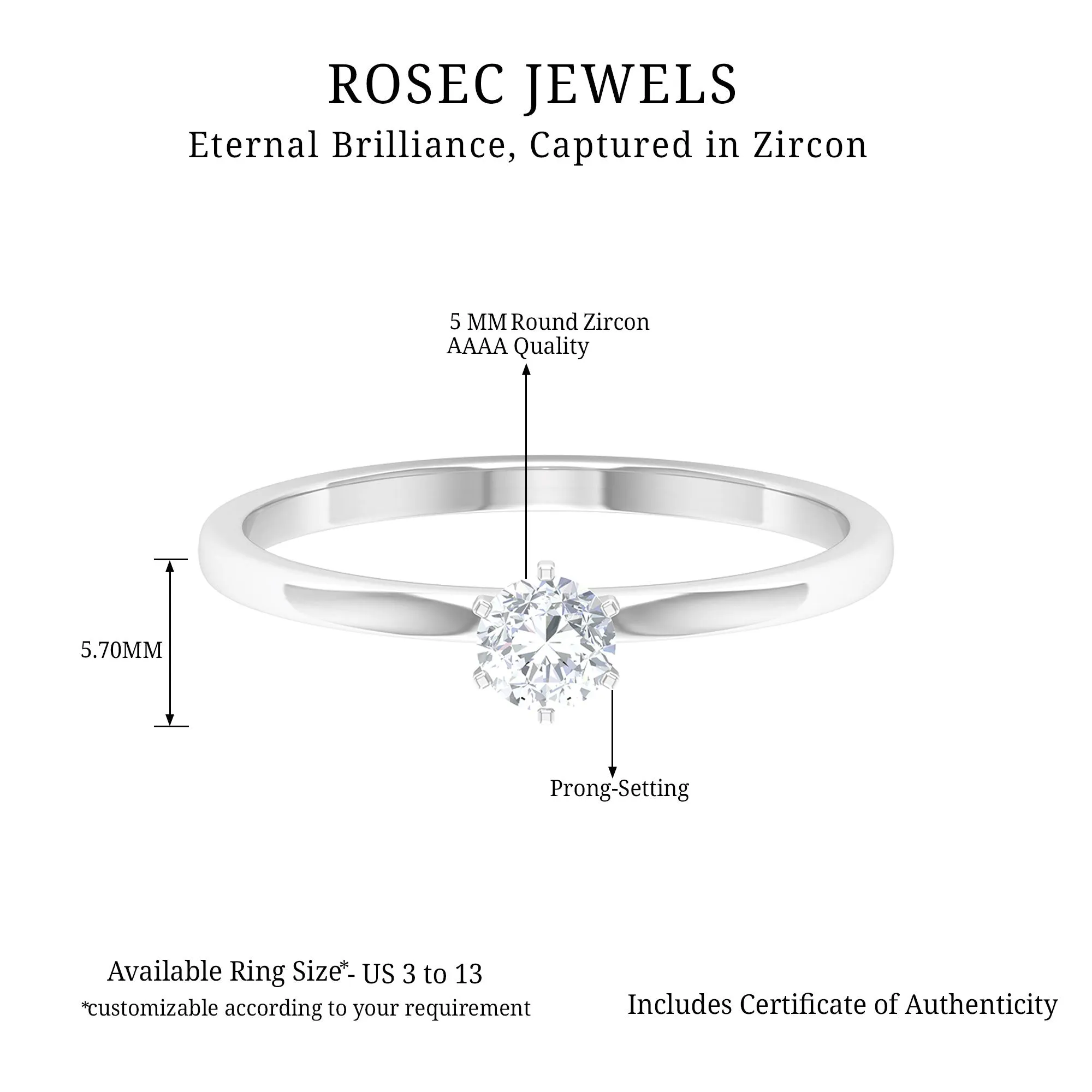 5 MM Round Zircon Solitaire Promise Ring